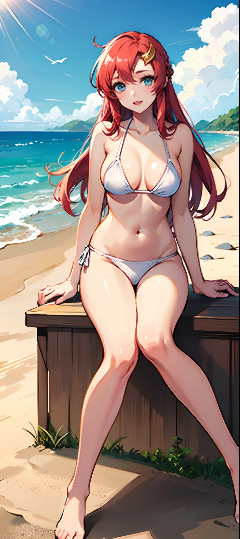 1girl white bikini string in the beach , Lacus