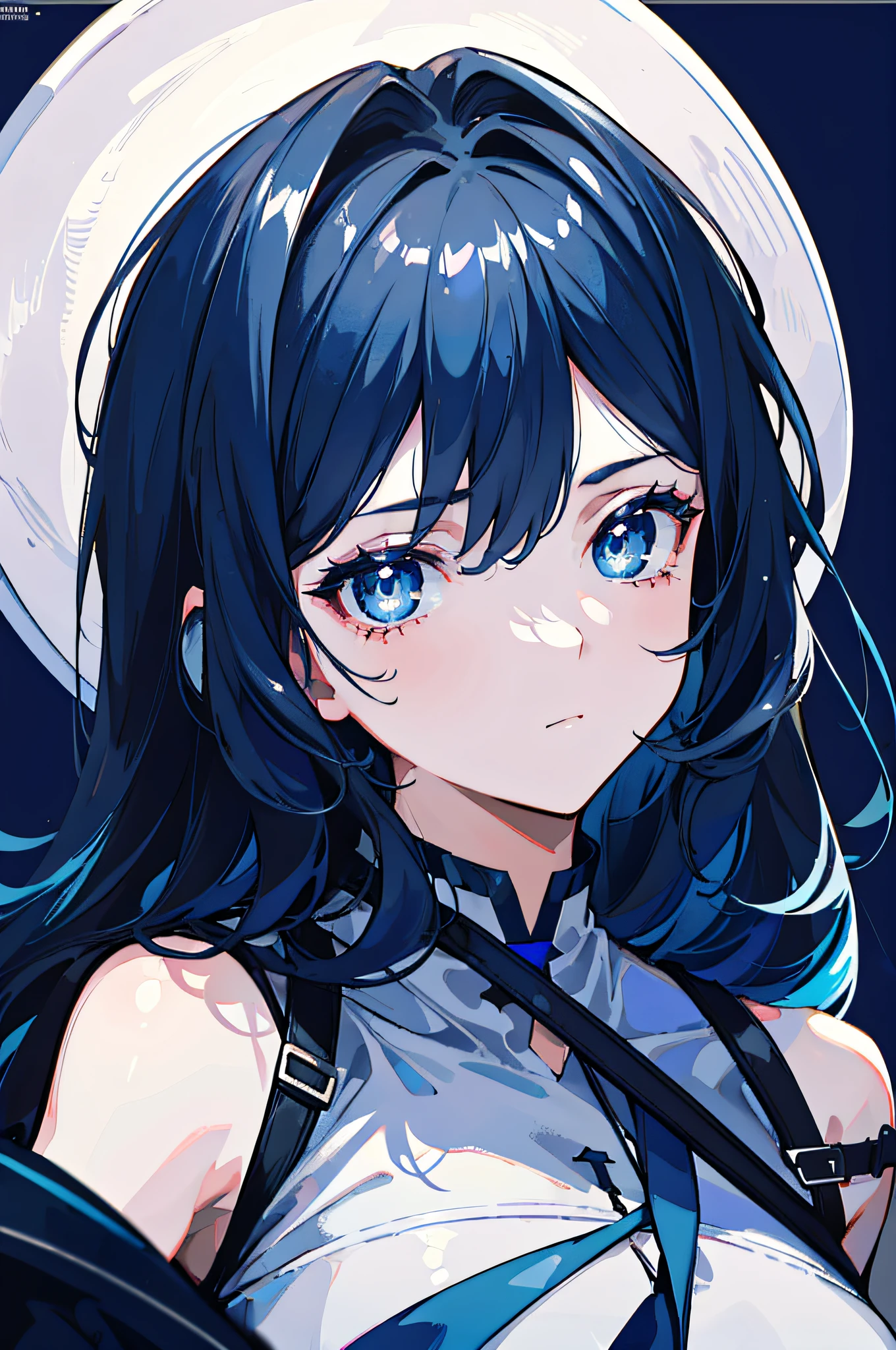 1girl, (masterpiece, best quality:1.2), 8k, official art, absurdres, (very dark blue background:1.4), HDR, facelight, ultra realistic, highres, photography, film grain, chromatic aberration, sharp focus,  dynamic lighting, cinematic lighting, professional shadow, dark shadow, highest detailed, extreme detailed, ultra detailed, finely detail, real skin, delicate facial features, detailed face and eyes, sharp pupils,