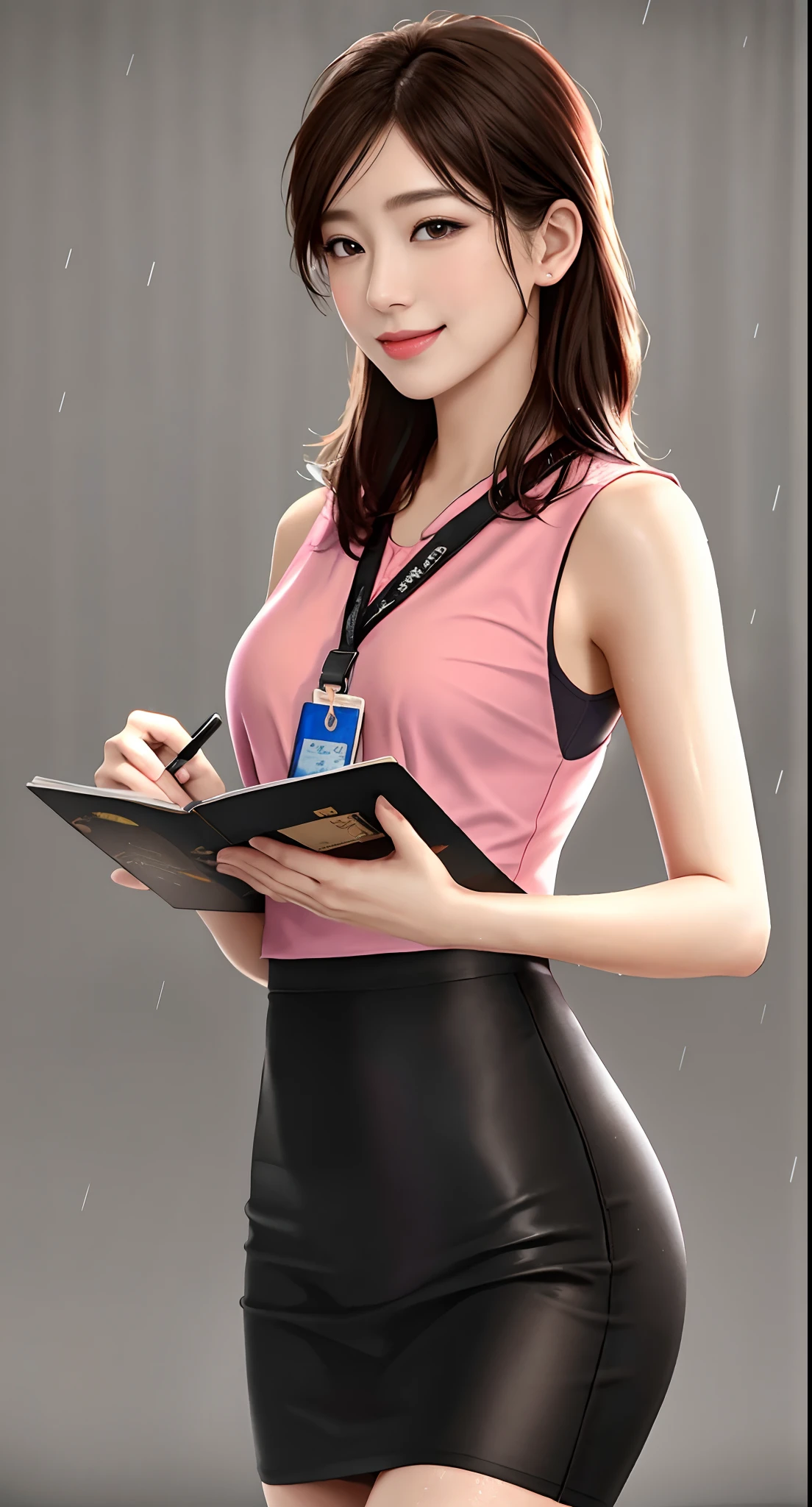 Smiling girl, perfect face, Realistic skin, Ultra-detailed portrayal, Perfect chest shape!!!,A brown-haired,Delicate hairstyle,Wet in the rain,, perfect thighs,,stand posture,,brassier,(((chest and buttocks)),Visible breasts, (((leotard skirt)),tmasterpiece,Photo details,especially the eyes,the detail,Emphasize realism,A masterpiece of realism,Super beautiful,aestheticly pleasing,Aesthetics,best qualityer,Displays the elegance and beauty of the image, 8K, cinematic photogtaphy, 4 HD, to emphasize (tight fit clothes), (High-gloss panties),