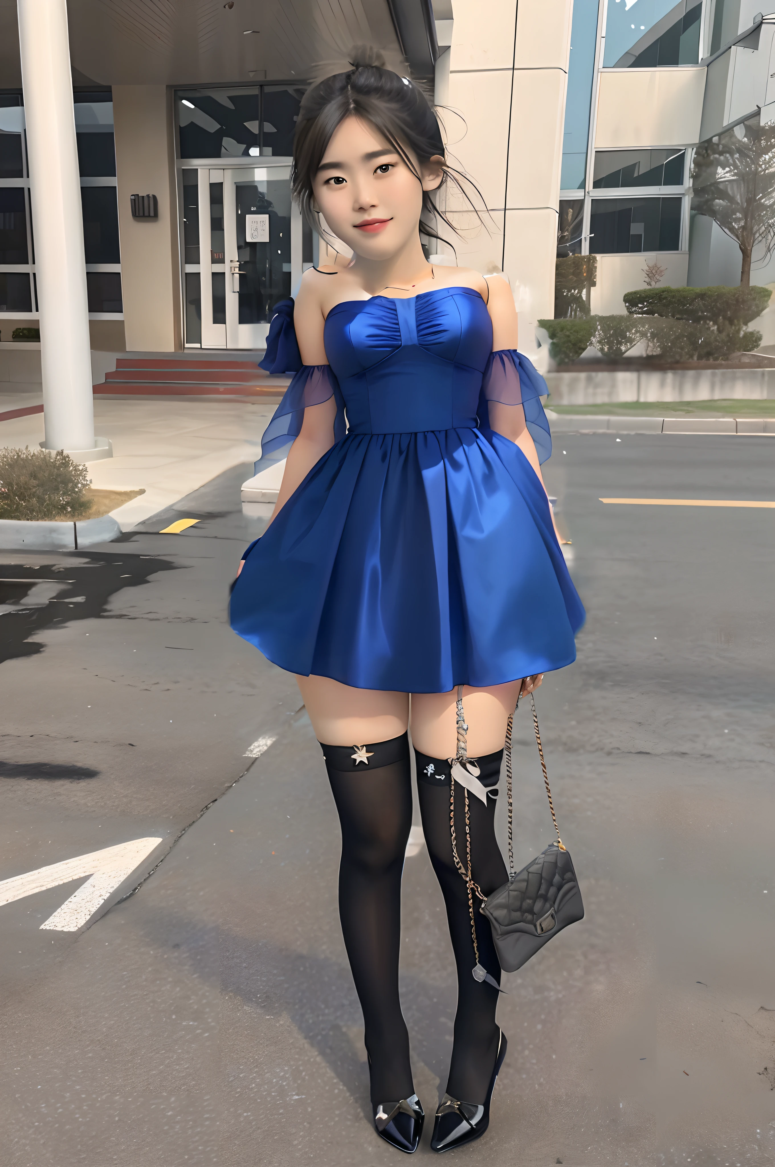Blue bandeau dress,High-end customization,Thin gauze garment