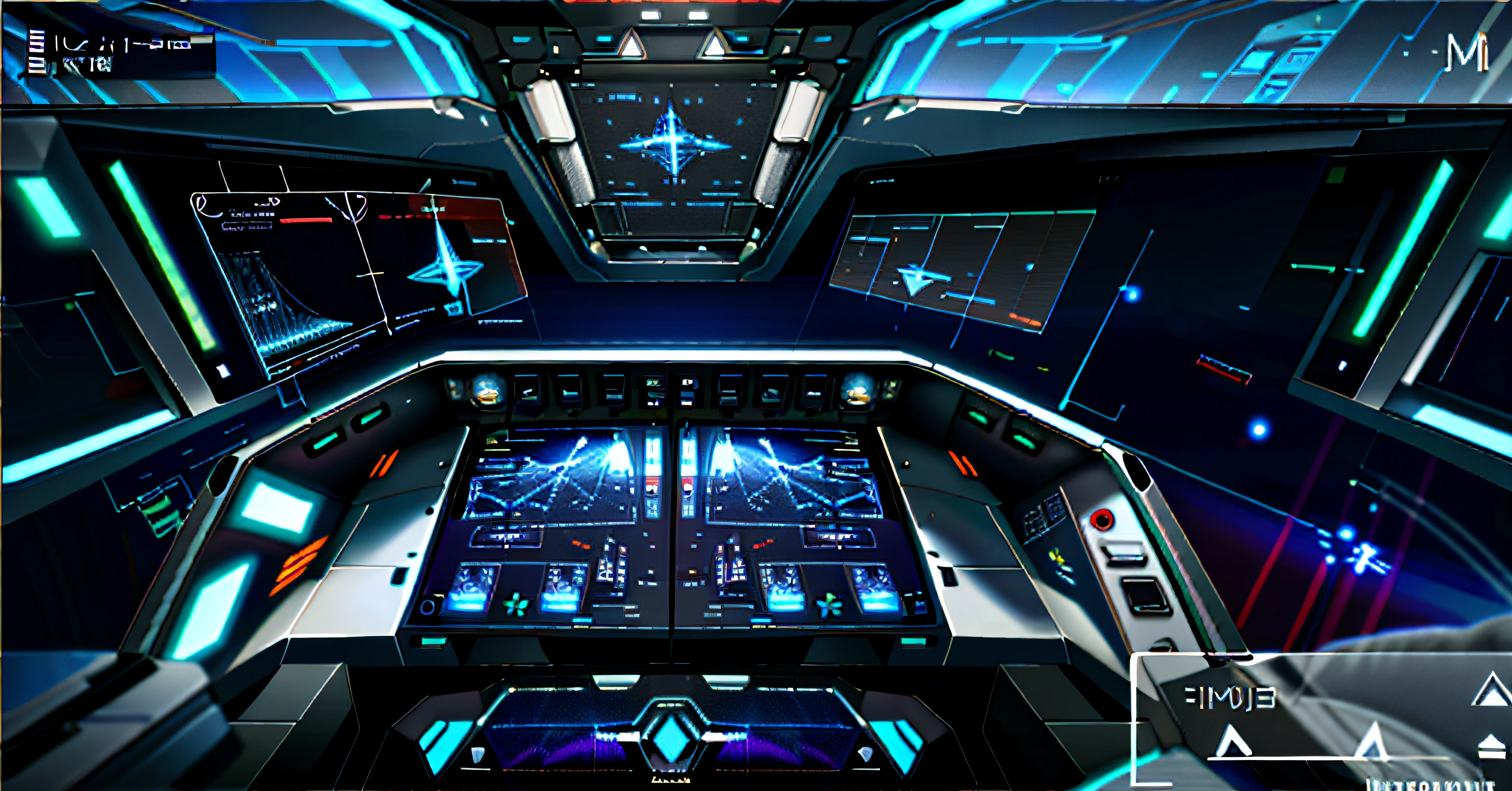 Flight simulator,Intelligent virtual cockpit,Close-up of the cockpit with computer screen and monitor, luminous cockpit, holographic interface,Interface design,Speed sense style,Sharpness