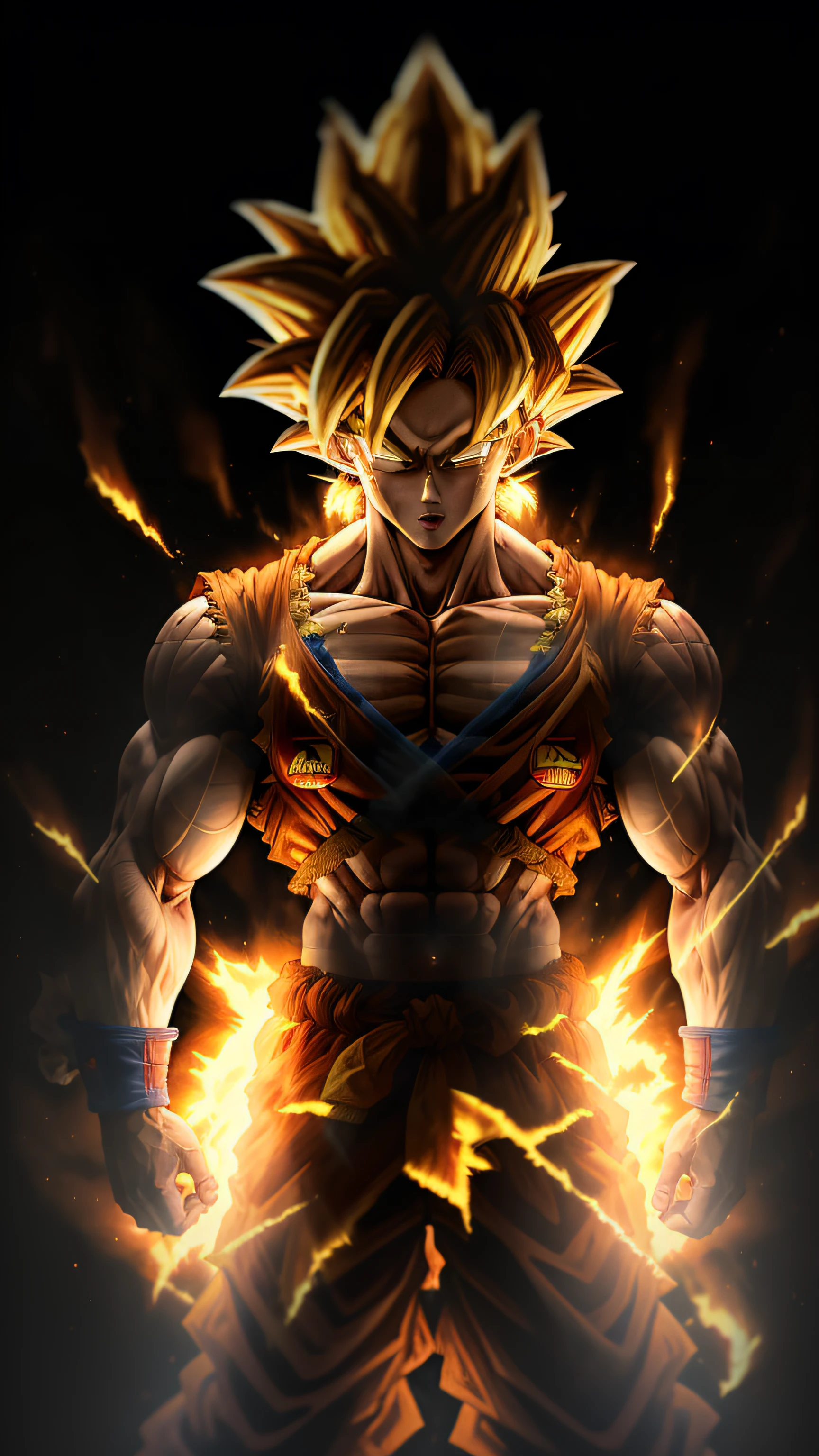 Masterpiece, Top Quality, Goku, Super Saiyan, Yellow Hair