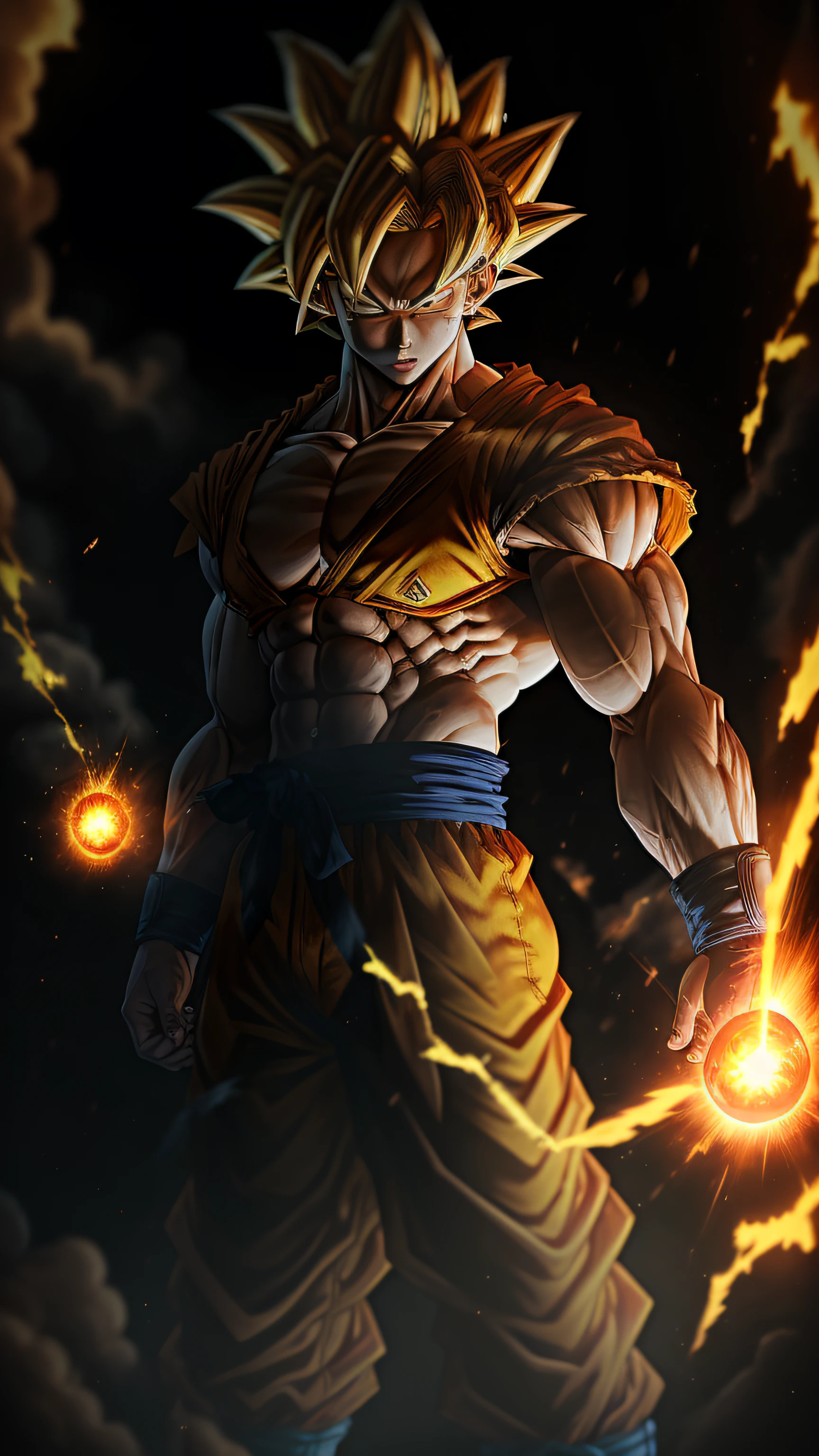 Masterpiece, Top Quality, Goku, Super Saiyan, Yellow Hair