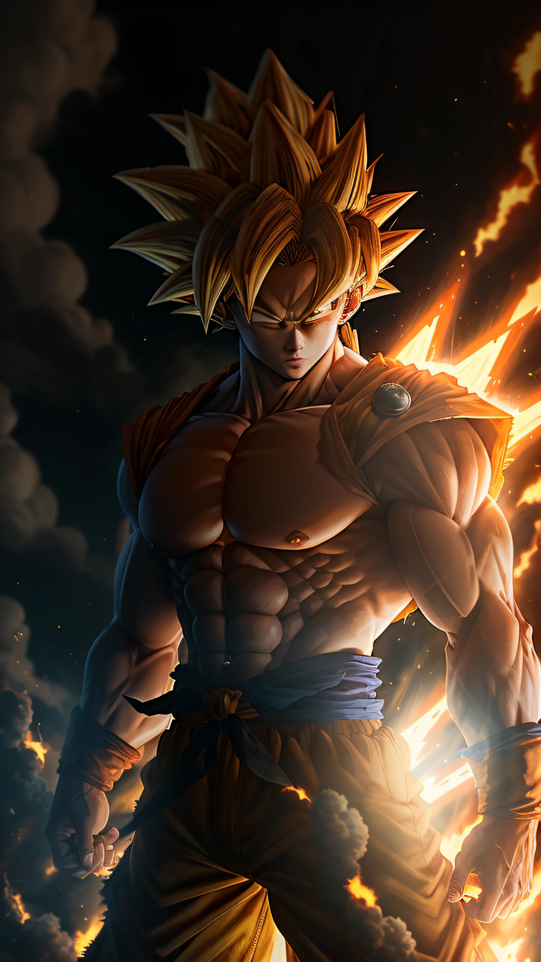 Masterpiece, best quality, Goku, Super Saiyan, light blue hair