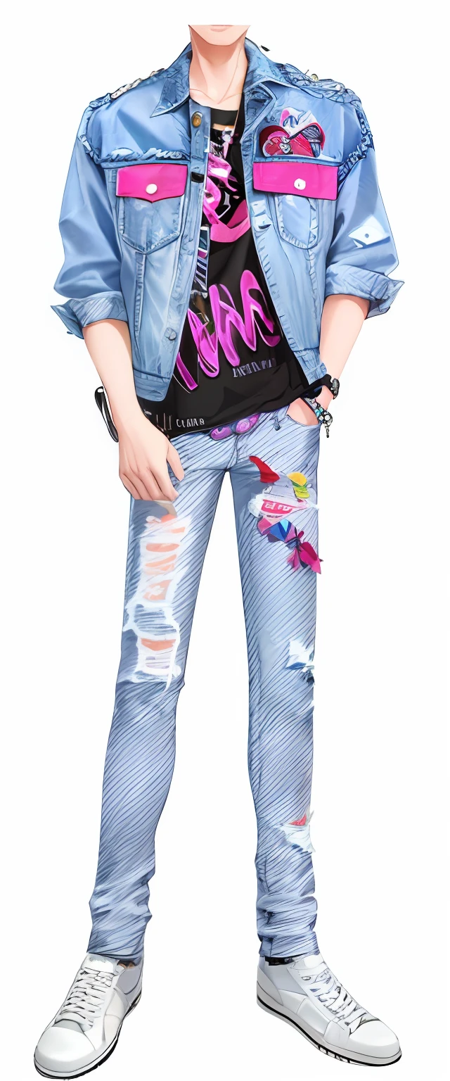 Alafeld painting of a man in a denim jacket and jeans, ( ( ( Wearing jeans ) ) ), kawaii shirt and jeans, imvu, detailled image, inspired by Sim Sa-jeong, !!Full body portrait!!, highly detailed whole body, Screenshot of fashion game, full bodyesbian!! maximalist details, inspired by Adam Dario Keel, !!Highly detailed!!