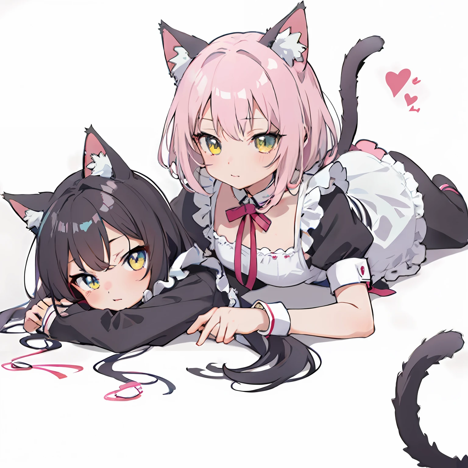 Anime characters lying on the ground,There are cat ears and clothes, anime cat girl in a maid costume, cute anime catgirl, Cute!! tchibi!!! Cat woman, Anime moe art style, anime catgirl, anime cat, Pisif, Very beautiful anime cat girl, anime girl with cat ears, nyaruko-san, at pixiv, Cat girl