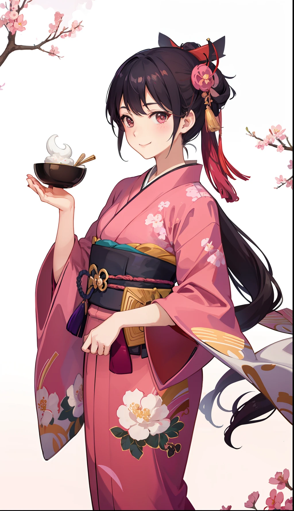 1girl in、A smile、A delightful! Taisho period in Japan、Pink kimono、Hakama、(small tits)