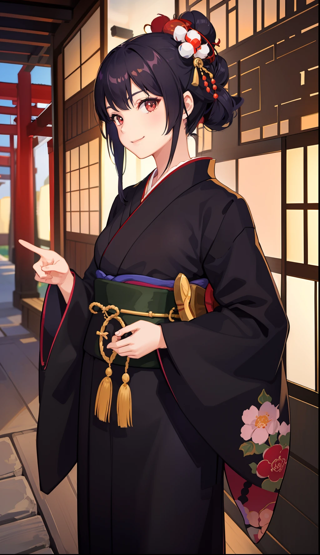 1girl in、A smile、A delightful! Taisho period in Japan、Kimono、Hakama、(small tits)