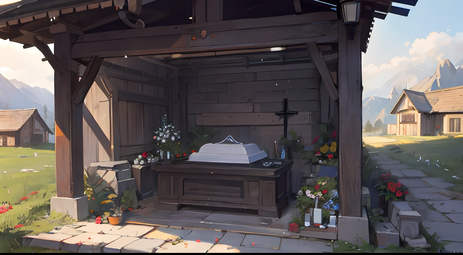 Mountain village graves,casket