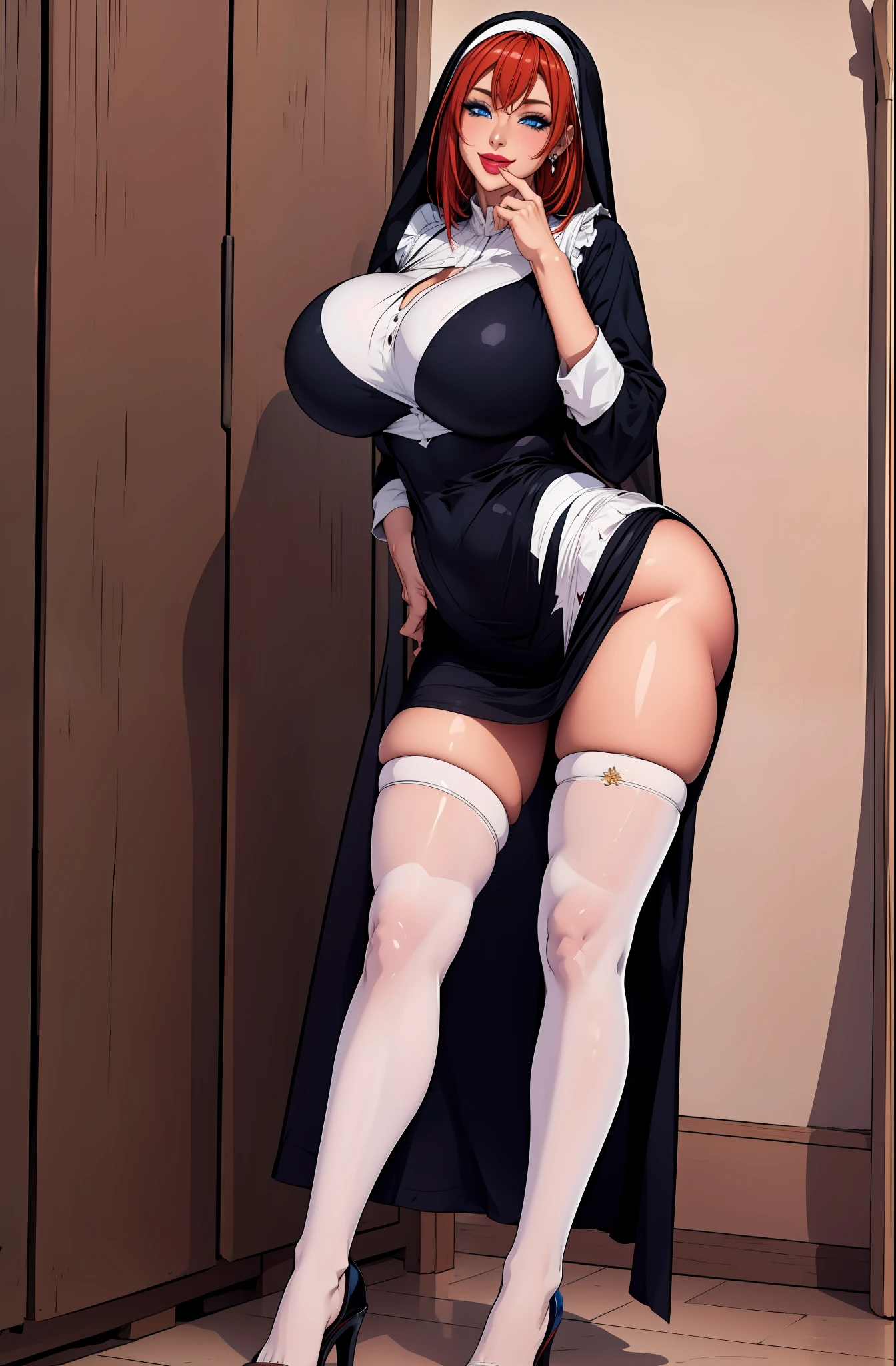 ,bimbo, slim waits, short hair, lipstick, wide hips, huge breasts, , huge breasts, milf,red hair, long hair, lipstick, makeup, , (blue eyes), perfect eyes, earrings, smiling, blushing, walking,*priestess, pullover, , walking flipflops, long skirt, medieval clothing, solo, floral crow, staff, wizard, full body, flipflops, medieval village, long robo, long skirt, big skirt, pants,Nun skirt, long skirrt