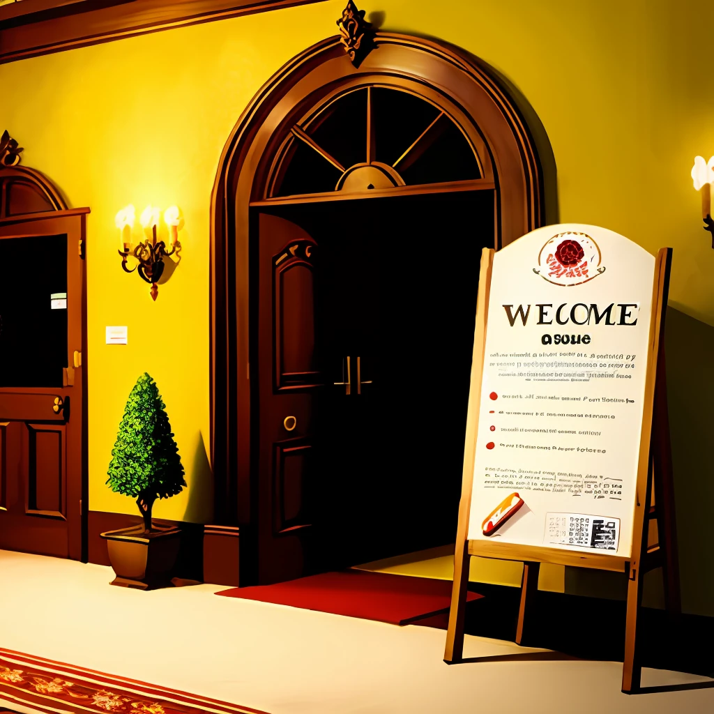 Cartoon welcome sign at the entrance of the banquet hall