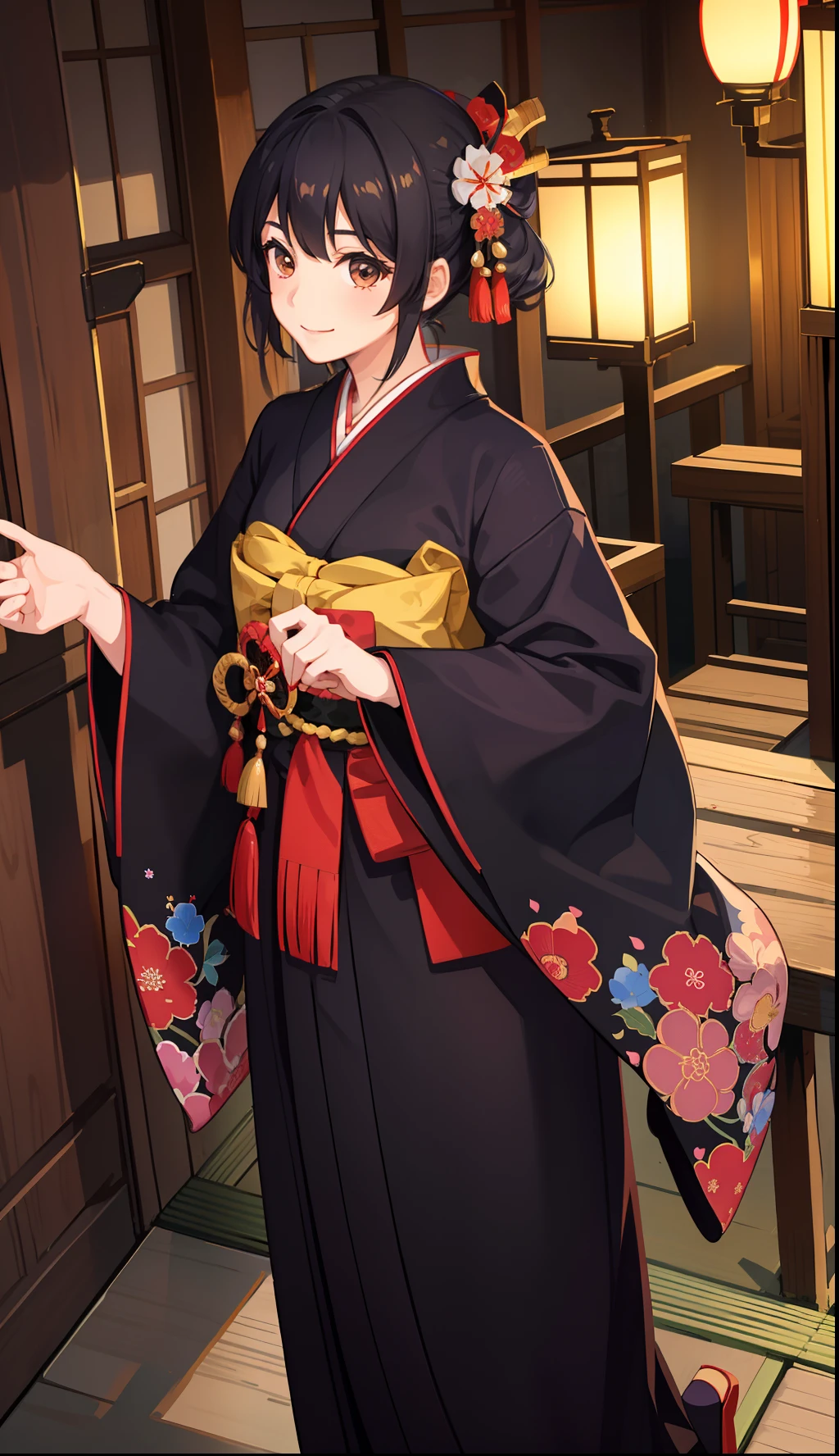 1girl in、A smile、A delightful! Taisho period in Japan、Kimono、Hakama、(small tits)