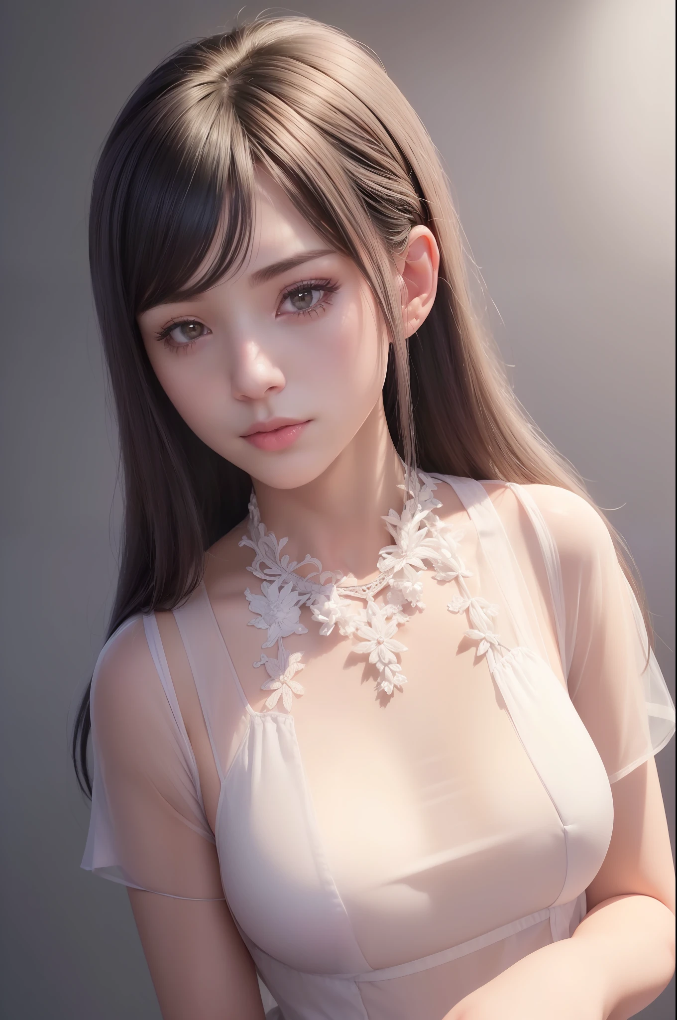 photo of a 18 y.o girl, beautiful vintage color, instagram (photorealistic, high resolution:1.4), ((puffy eyes)), looking at viewer, , full body (8k, RAW photo, best quality, masterpiece:1.2), (realistic, photo-realistic:1.37), (sharp focus:1.2), professional lighting, photon mapping, radiosity, physically-based rendering, (pale skin:1.2), (medium breasts:1.2), looking at viewer, (middle hair:1.5), portrait, purple eyes, (sliver hair:1.1), bangs, (simple background:1.4), solo, upper body, realistic, (masterpiece:1.4), (best quality:1.4), (shiny skin), fashion girl, makeup, smile(skinny, closed mouth,shy:1.3), (sheer sun dresses:1.5513), (standing:1.1), medium bust, sexy pose, {NSFW:1.2},