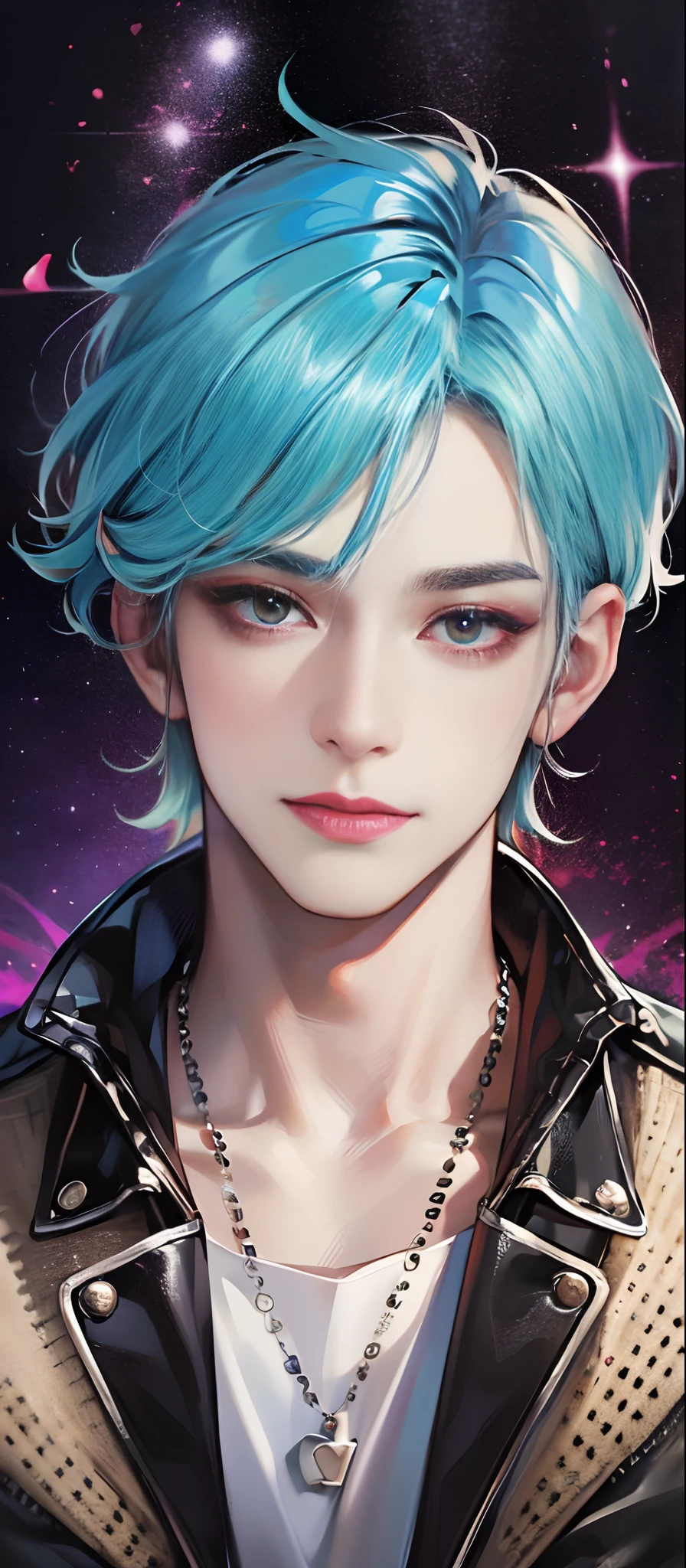 ​masterpiece, top-quality, 2Others, Male couple, 1 man and 1,, Adults, Height difference, different fashion, different color, finely eye and detailed face, intricate detailes, Casual clothing, Oversized shirt, Modern urban streets, A smile, Happiness, tenderness, queers, high-level image quality、 Two beautiful men、tall、The upper part of the body、nightfall、nighttime scene、𝓡𝓸𝓶𝓪𝓷𝓽𝓲𝓬、Korean Male, Idol Photos, k pop, Professional Photos, Vampires, Korean fashion in black and white, Fedoman with necklace, inspired by Sim Sa-jeong, androgynous vampire, :9 detailed face: 8, extra detailed face, detailed punk hair, ((eyes are brown)) baggy eyes, Seductive. Highly detailed, semi realistic anime, Vampires, hyperrealistic teen, delicate androgynous prince, imvu, short hair above the ears, Man with short hair, Purple-haired man with a glaring expression and a man with light blue hair with a gentle expression, With a short-haired man with bright purple hair, Man with light blue hair