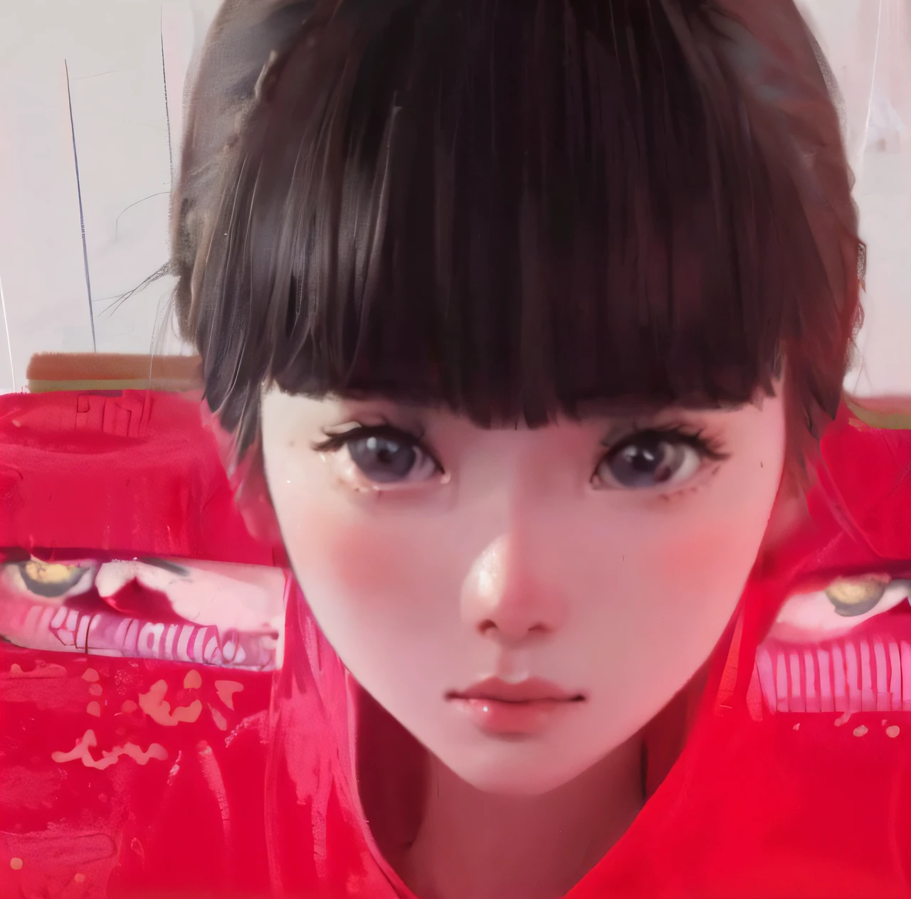 Close-up of a young girl in a red shirt, china doll face, Chinese girl, young cute wan asian face, Chinese traditional, xintong chen, China Princess, wan adorable korean face, 2 years old, Wearing a red cheongsam, 5 years old, pretty face sharp chine, Chinese style, shaxi, zmonzheng