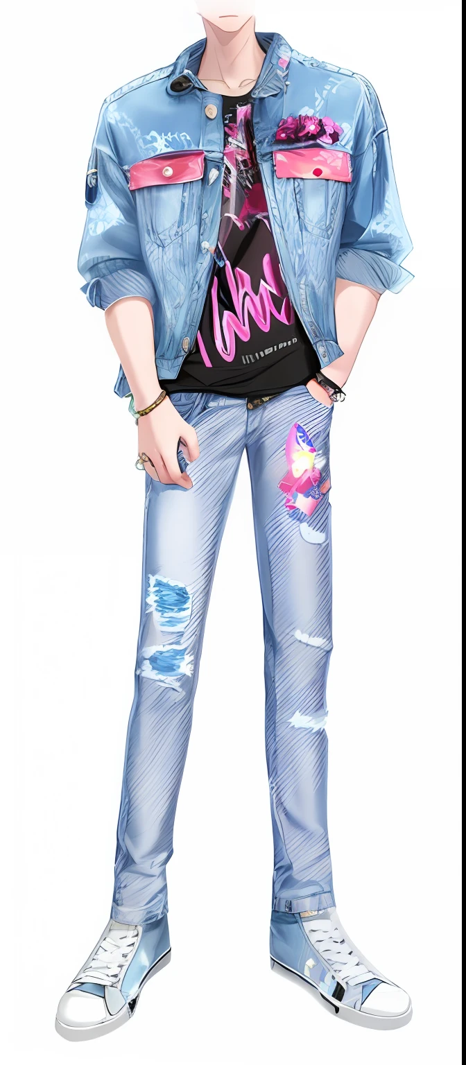 Alafeld painted men in denim jackets and jeans, ( ( ( Wearing jeans ) ) ), kawaii shirt and jeans, imvu, inspired by Sim Sa-jeong, !!Full body portrait!!, Screenshot of fashion game, inspired by Adam Dario Keel,