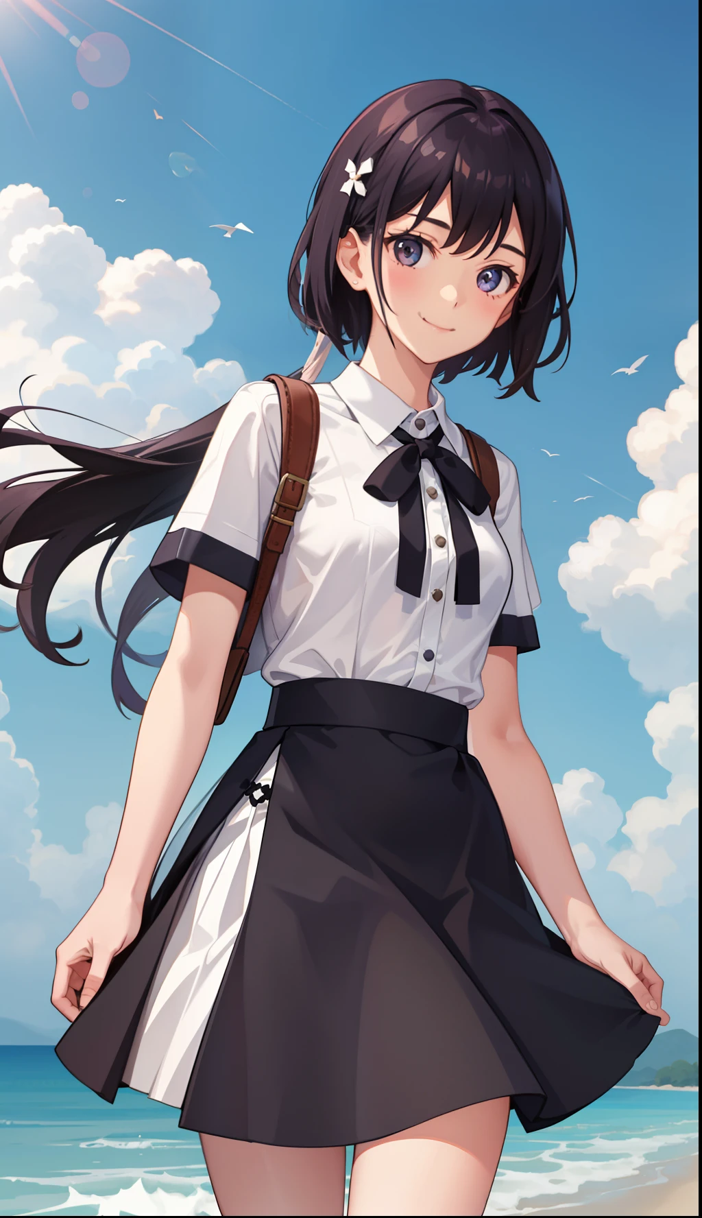 1girl in、A smile、A delightful!、The shirt、pleatedskirt、（small tits）