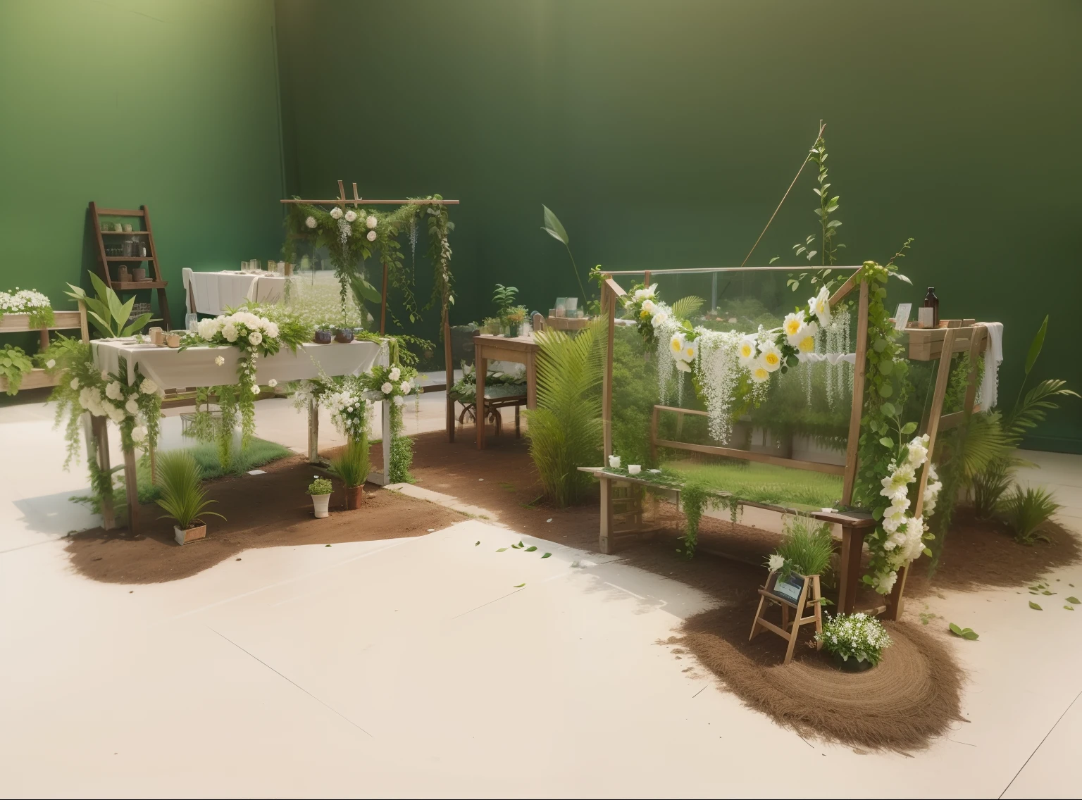Installation art,Wedding site set-up,Greenery,fresh flowers,hand painted style
