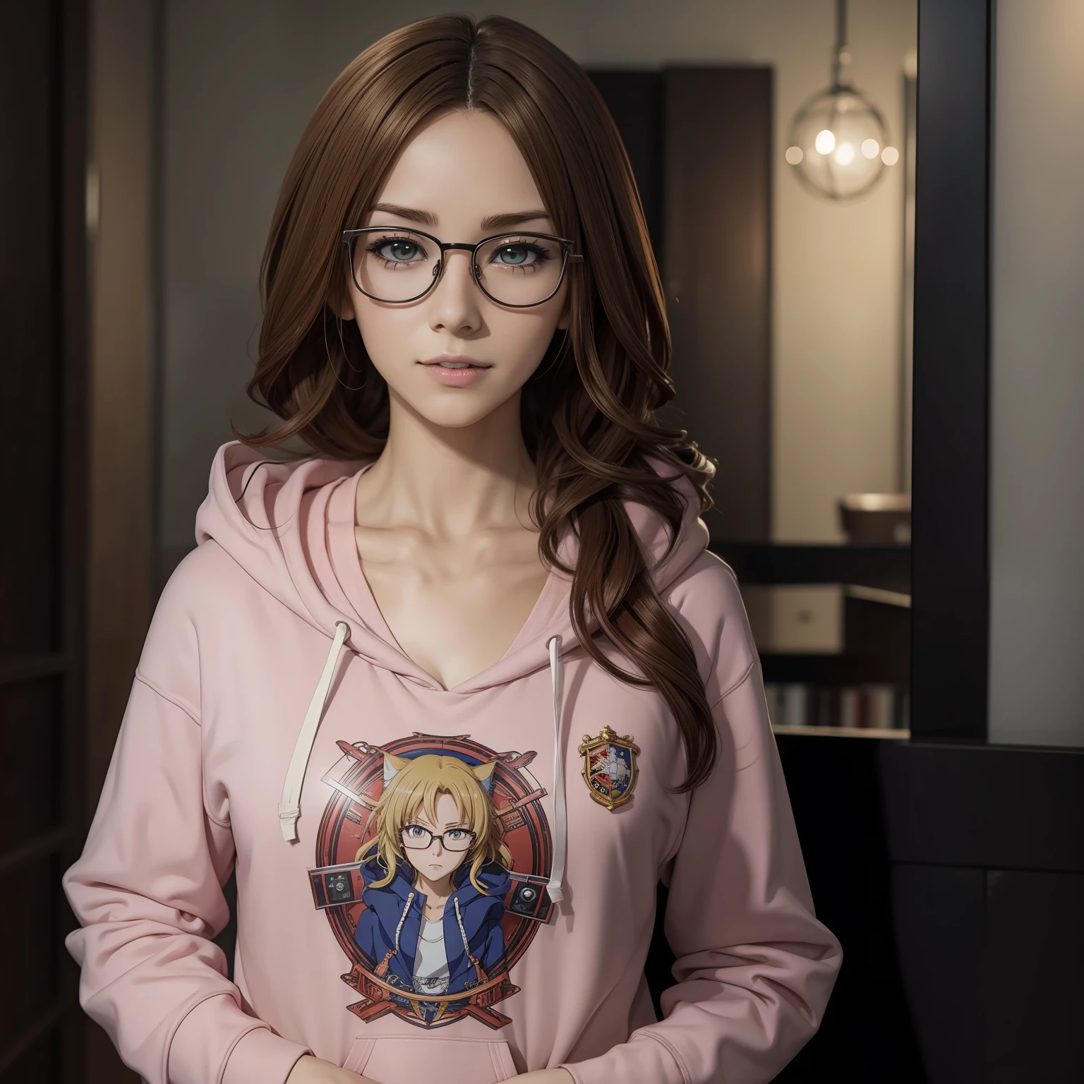 A closeup of an european woman with glasses and a hoodie, Anime Sen no estilo Kiseki, Marin Kitagawa Fanart, em estilo anime, em estilo anime, foto de perfil 1024px, Estilo anime 2D, fanart menina urbana, nanogirlv 2, Garota de anime cyberpunk com capuz, Retrato estilo anime, portrait of a female anime hero, personagem estilo anime, rindo