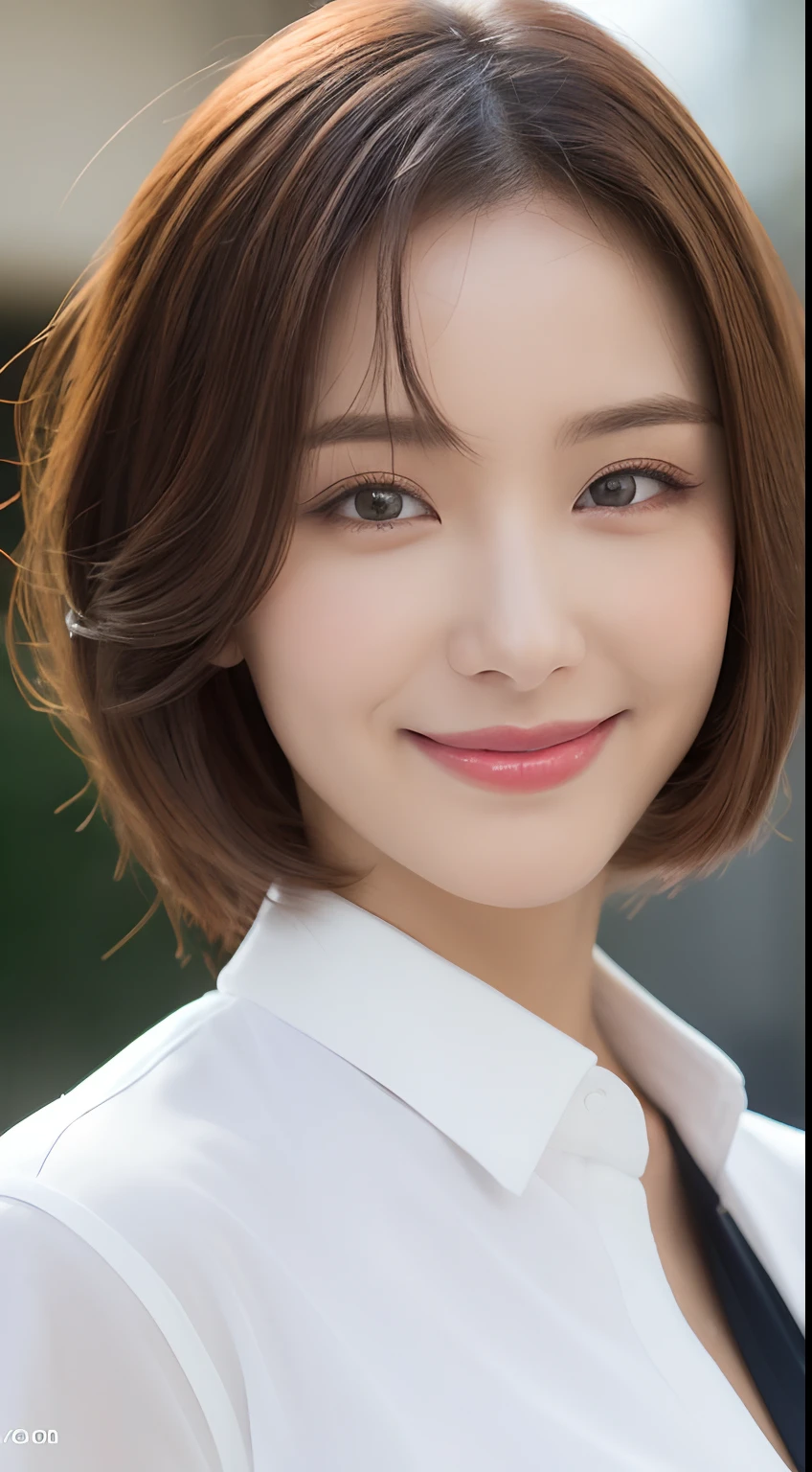 ((Best Quality, 8K, Masterpiece: 1.3)), Sharp Focus: 1.2, A Beautiful Woman with Perfect Figure: 1.4, Slim Abs: 1.2, (Layered Hairstyle,: 1.2)), (Wet White Button Long Shirt: 1.3), Rain: 1.3, Street: 1.2, Wet Body: 1.1, Highly Detailed Face and Skin Texture, Detailed Eyes, Double Eyelids, Big Breasts, Smile,