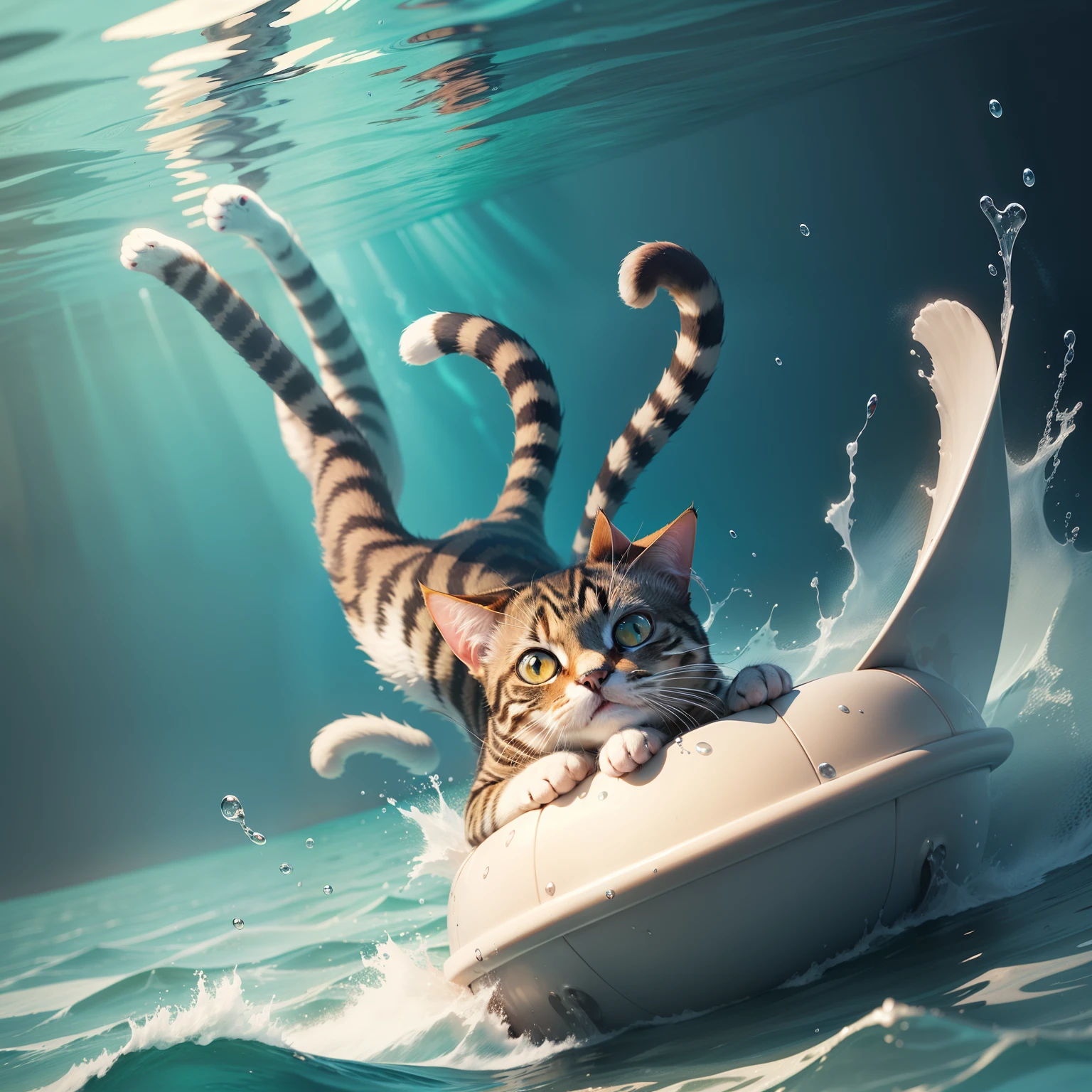 Cat swimming in the sea