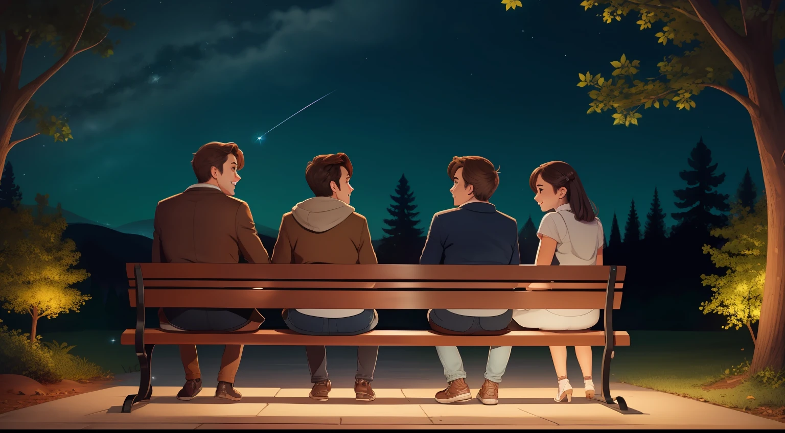Bench Chats with Star Friends:
Sit on a bench at night, share stories with twinkling stars above.