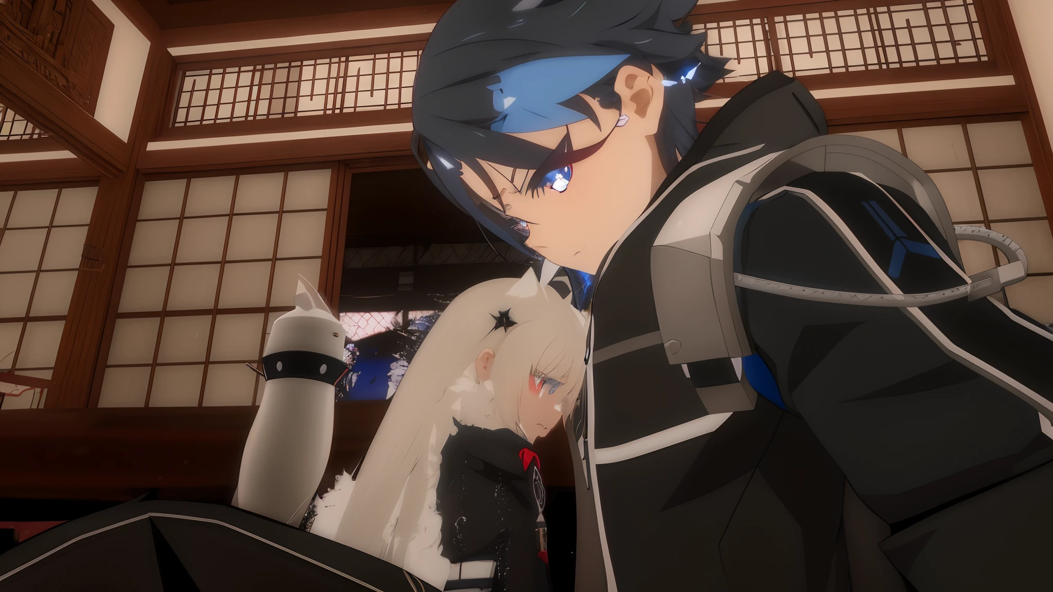 anime character with blue eyes and black hair in a room, anime styled 3d, today's featured anime still, from the azur lane videogame, screenshot from the anime film, vrchat, anime film still, rendered in 4 k, still from tv anime, still from anime, tsuaii, sao style anime, badass anime 8 k, 2 d anime