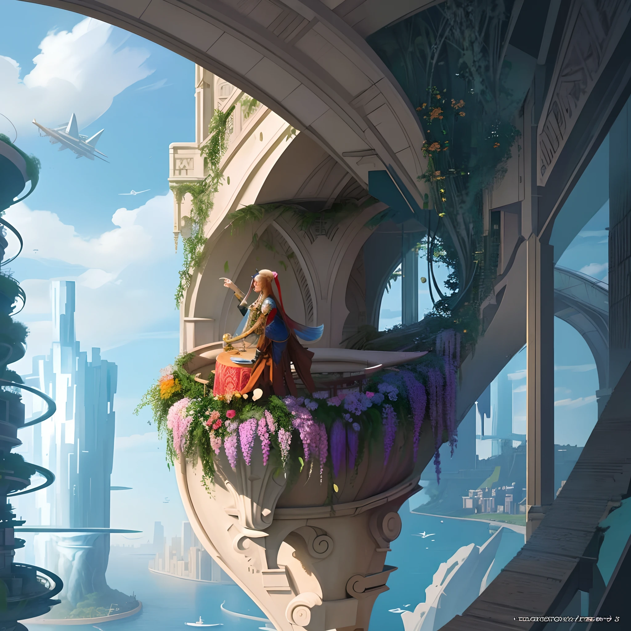 Cidade futuristica,There is a bridge and a river in the middle, in fantasy sci - fi city, Beautiful city of the future, inspired by Stephan Martiniere, fantasy architecture, inspired by Stephan Martiniere, fantasy cityscape, Atlantis City, futuristic utopian fantasy, city of atlantis, silvain sarrailh, surreal concept art, city of atlantis