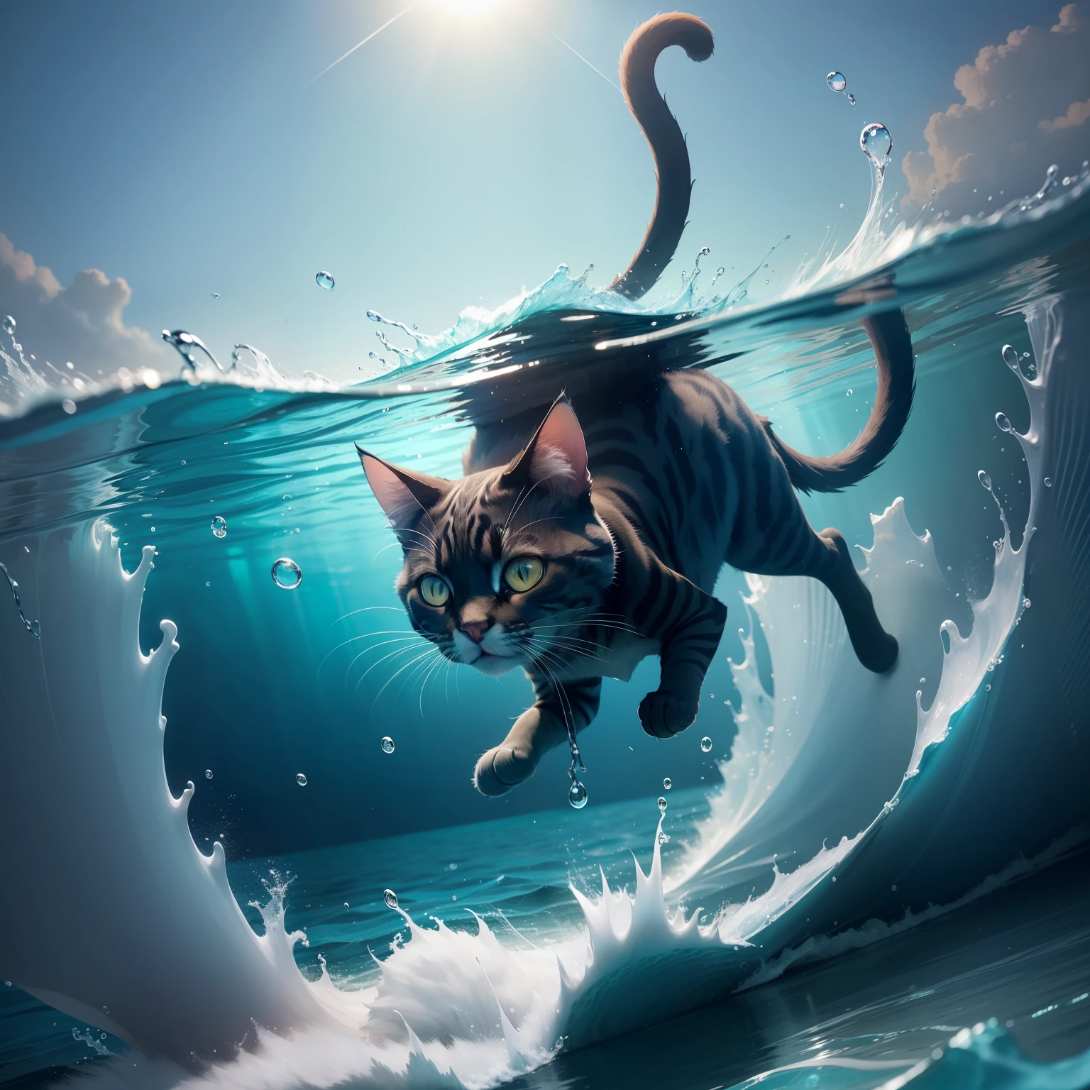 Cat swimming in the sea