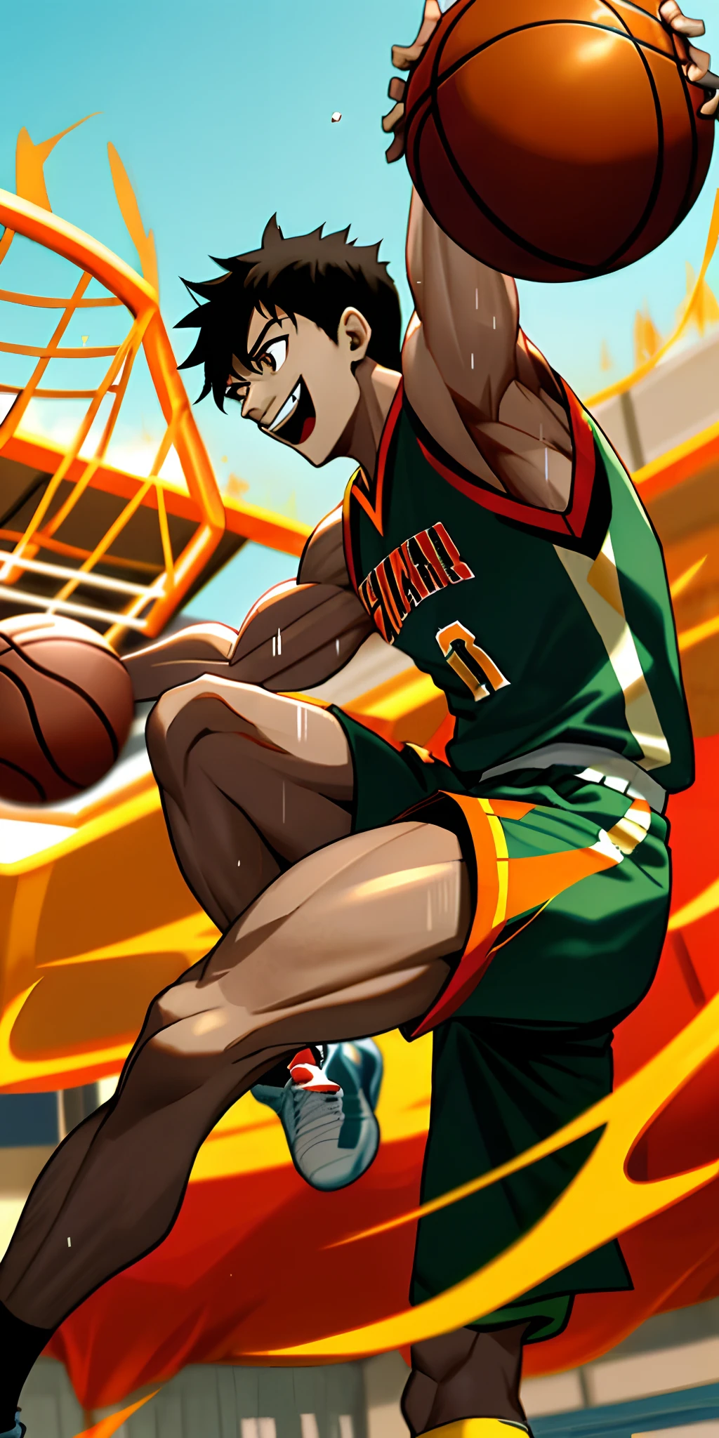 Black skin,The muscles are full,ember,Physical Education Student,uncle,basketball ball,cheerful,Aircraft head,The leg muscles are full,Evil laughter,sweat leggs,hormone