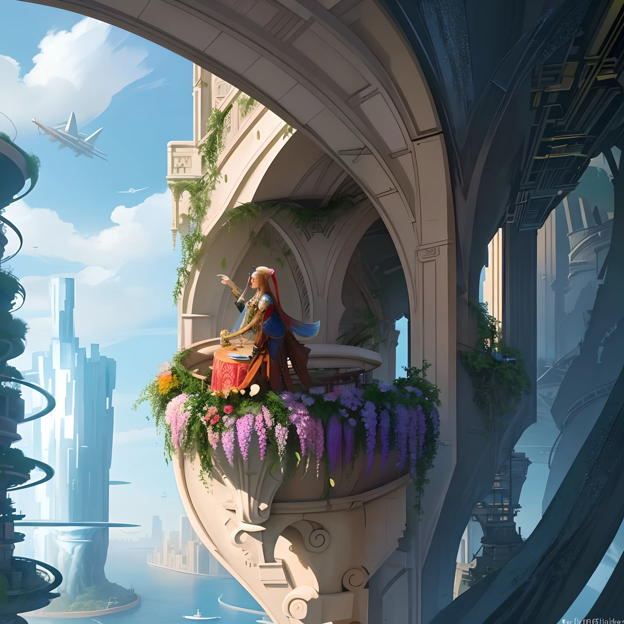 Cidade futuristica,There is a bridge and a river in the middle, in fantasy sci - fi city, Beautiful city of the future, inspired by Stephan Martiniere, fantasy architecture, inspired by Stephan Martiniere, fantasy cityscape, Atlantis City, futuristic utopian fantasy, city of atlantis, silvain sarrailh, surreal concept art, city of atlantis