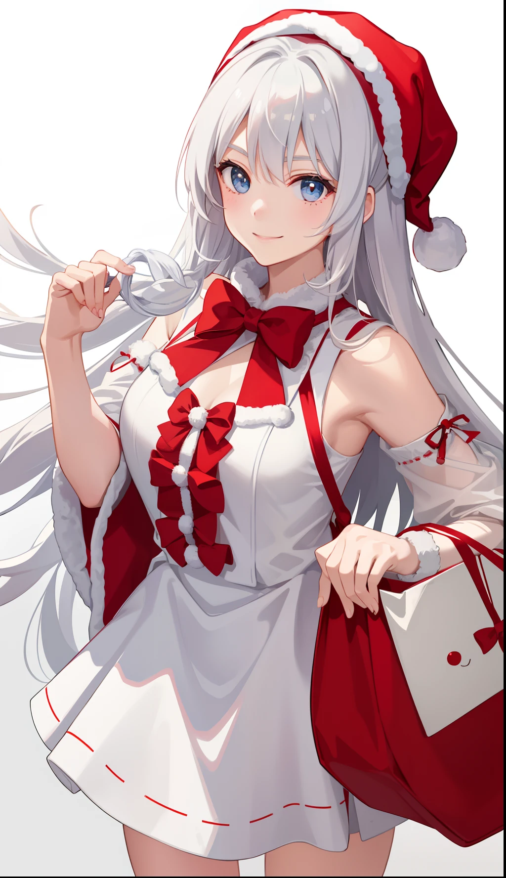 1girl in、A smile、Christmas、Dressed in Santa Claus costume、White Santa Claus、