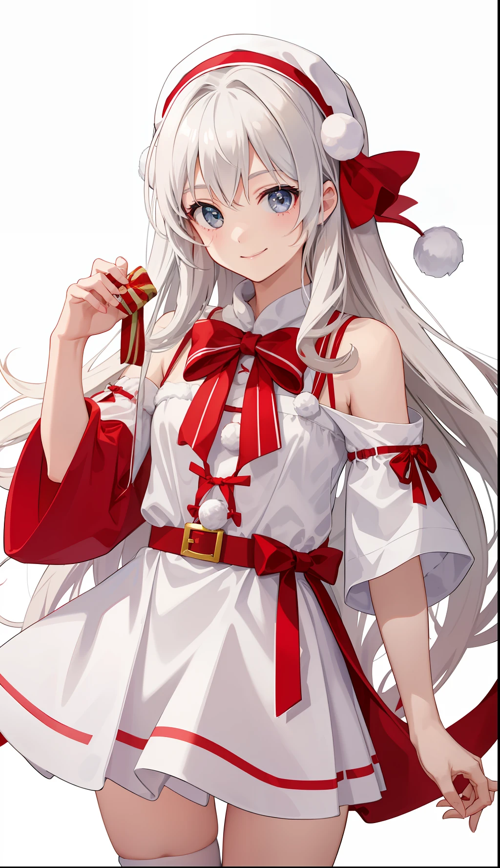 1girl in、A smile、Christmas、Dressed in Santa Claus costume、White Santa Claus、