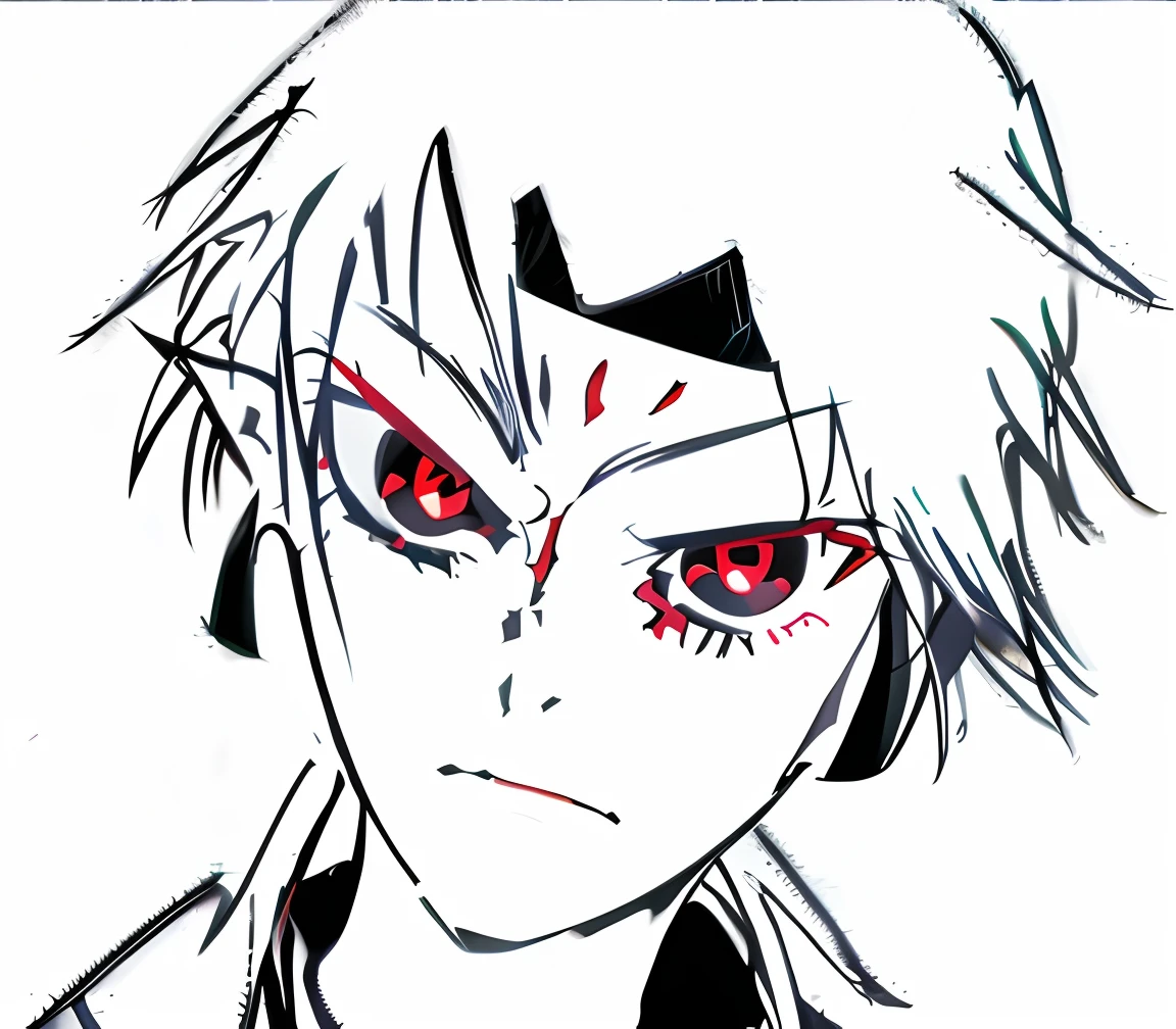 Anime drawing of a man with red eyes and a black jacket, highly detailed angry anime face, with red eyes, with glowing red eyes, with red glowing eyes, Sharp red eyes, with a red eyes, fully red eyes, his eyes are bleeding intense, Detailed anime face, red - eyed, Red eyes, ryuko matoi, red - eyed, Bright red eyes