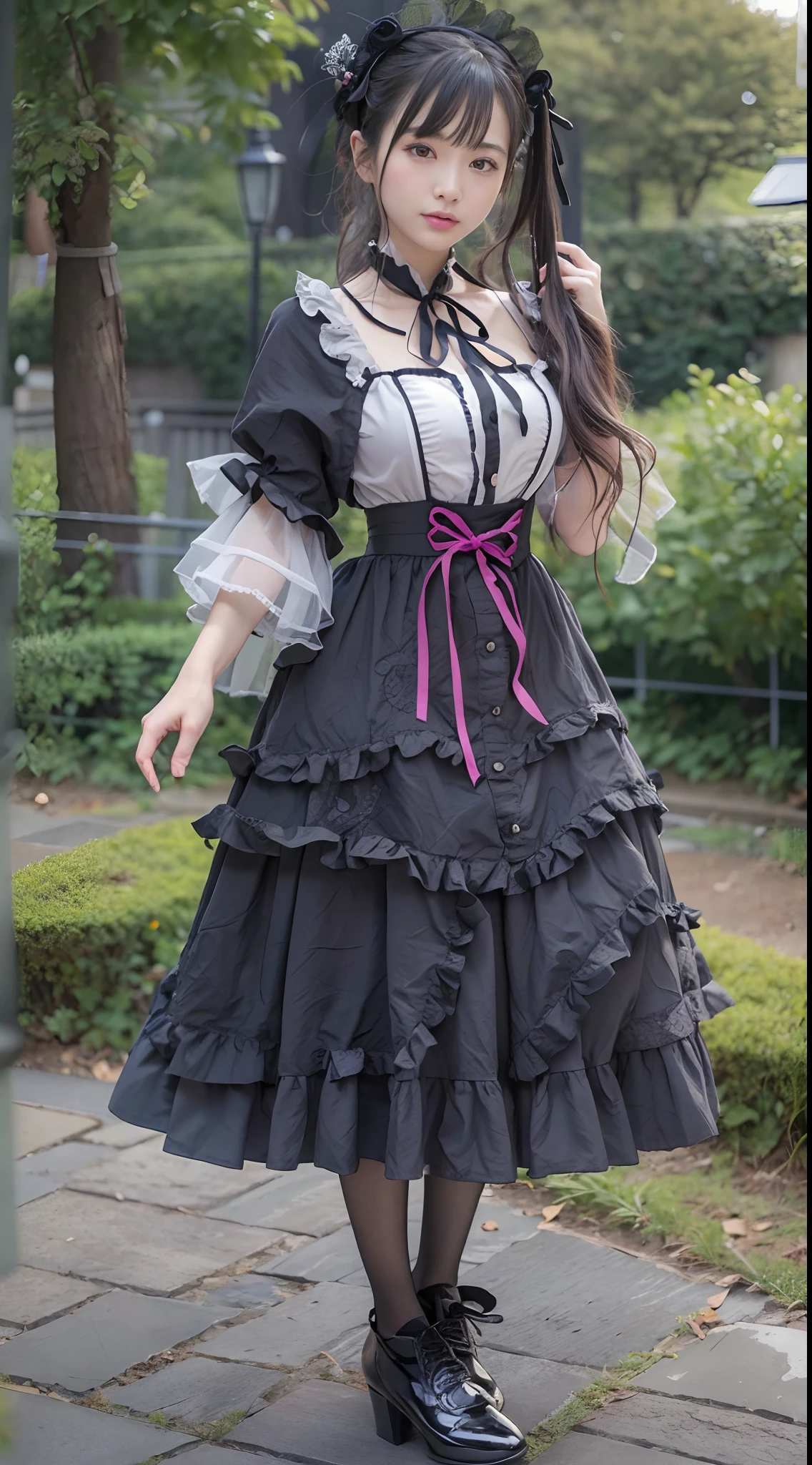 (Super masterpiece、Ultra-realistic、An ultra-high picture quality、超A high resolution、Raw photography、ultra hi definition photo、Focus ultra-sharp)、((Gothic Lolita))、a japanese beauty woman、22year old、Super beautiful idol face、二重まぶた、beautidful eyes、Super perfect proportions、Beautiful skin、Beautiful chest、Toned waist、thin arm、Thin leg