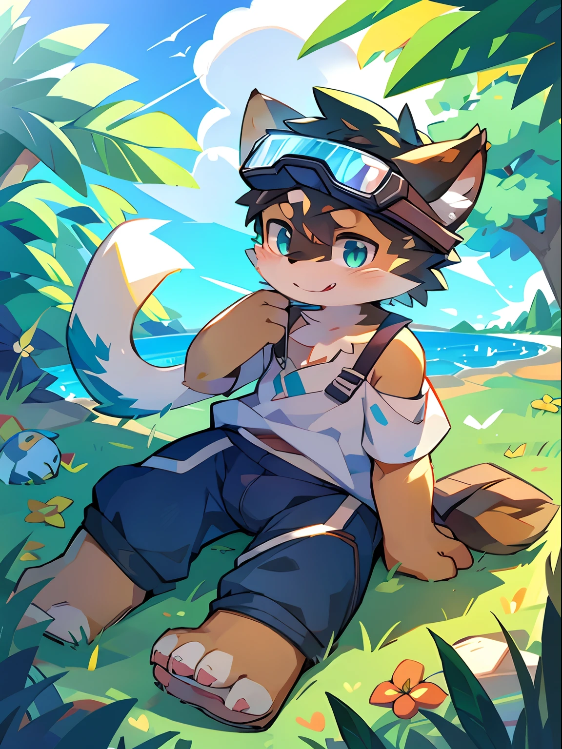 author：Jrjresq, author：Kirito, mammal, Furry, Male, Solo, wears, visor,  Summer,