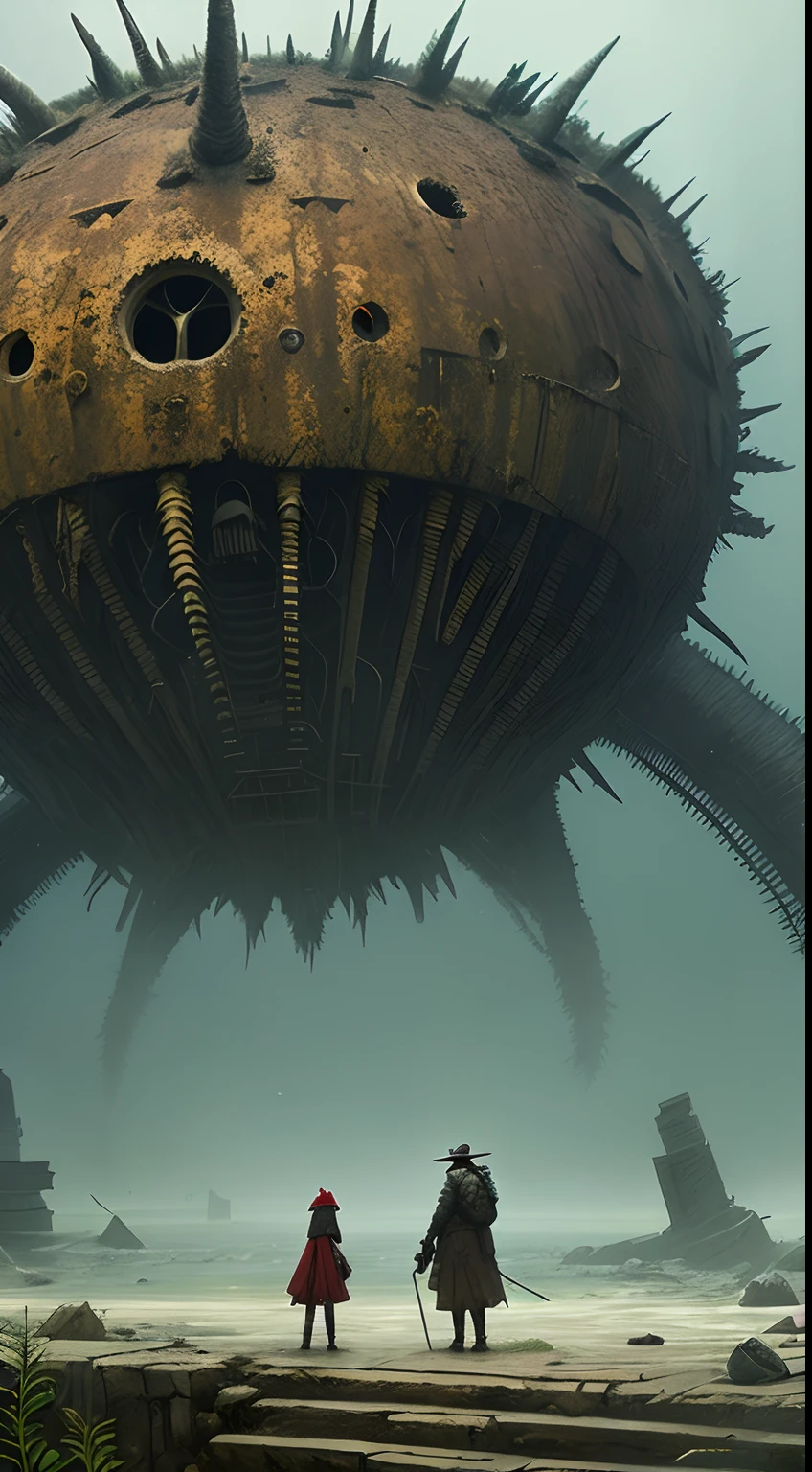 (Extreme close-up) photore (Scared:1.1) (under the water:0.9), (Plants:1.2), (A giant old dead alien monster:1.2), There is no light in the eyes，Falling ashes, Netsuit，(The stone pillars collapsed, 12th century, 1.2),airbubble，Beam light, insanely details, Cinematic, epic realistic, Intricate details, ultra - detailed, High quality, primitive, author：Jakub Rozalski