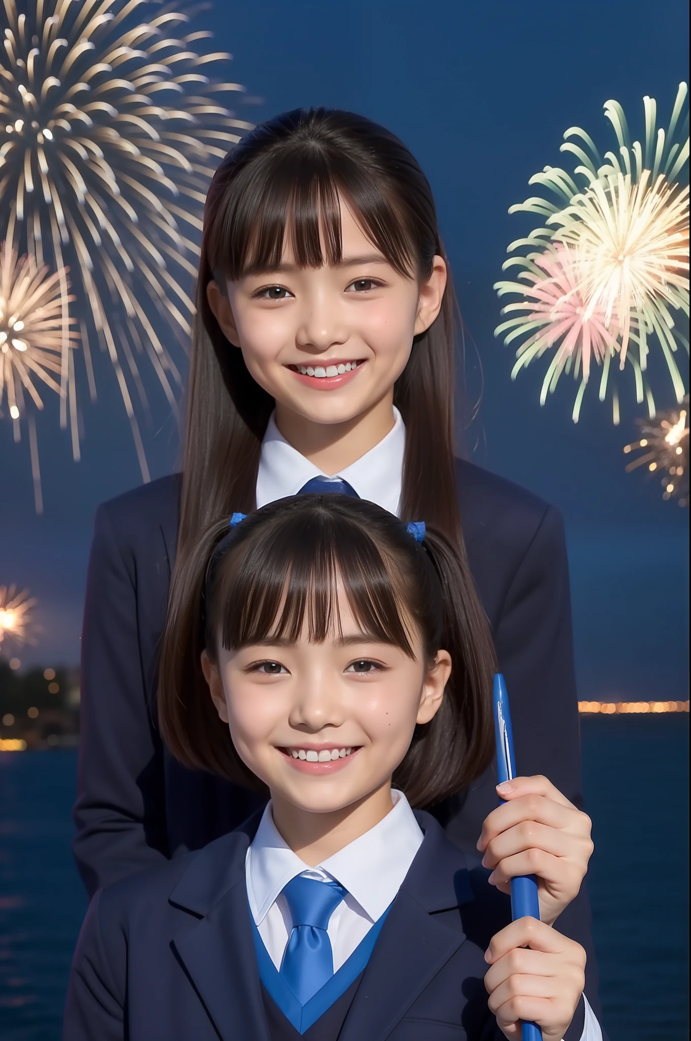 A smile、hi-school girl、校服、While doing fireworks、mare