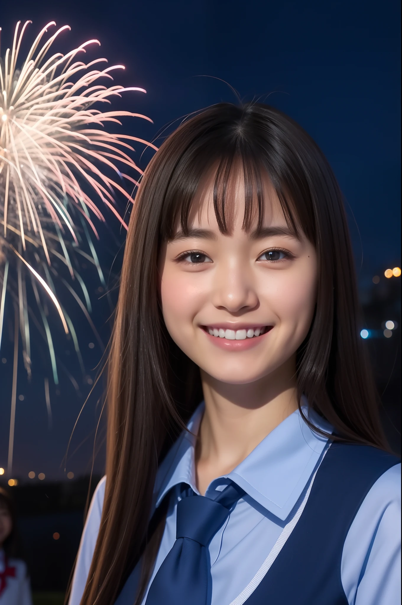 A smile、hi-school girl、校服、While doing fireworks、mare