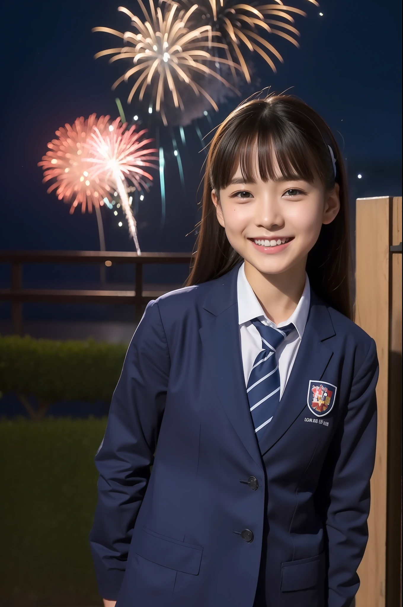 A smile、hi-school girl、校服、While doing fireworks、mare