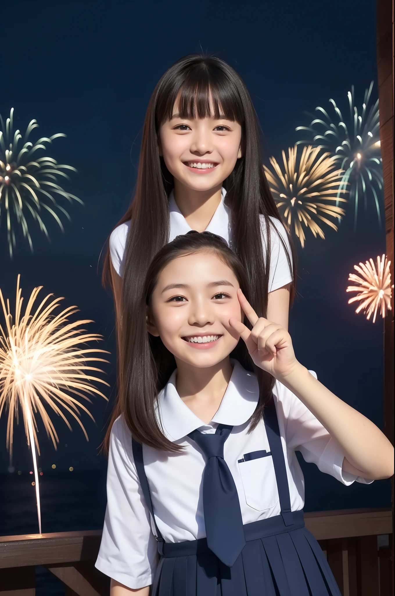 A smile、hi-school girl、校服、While doing fireworks、mare