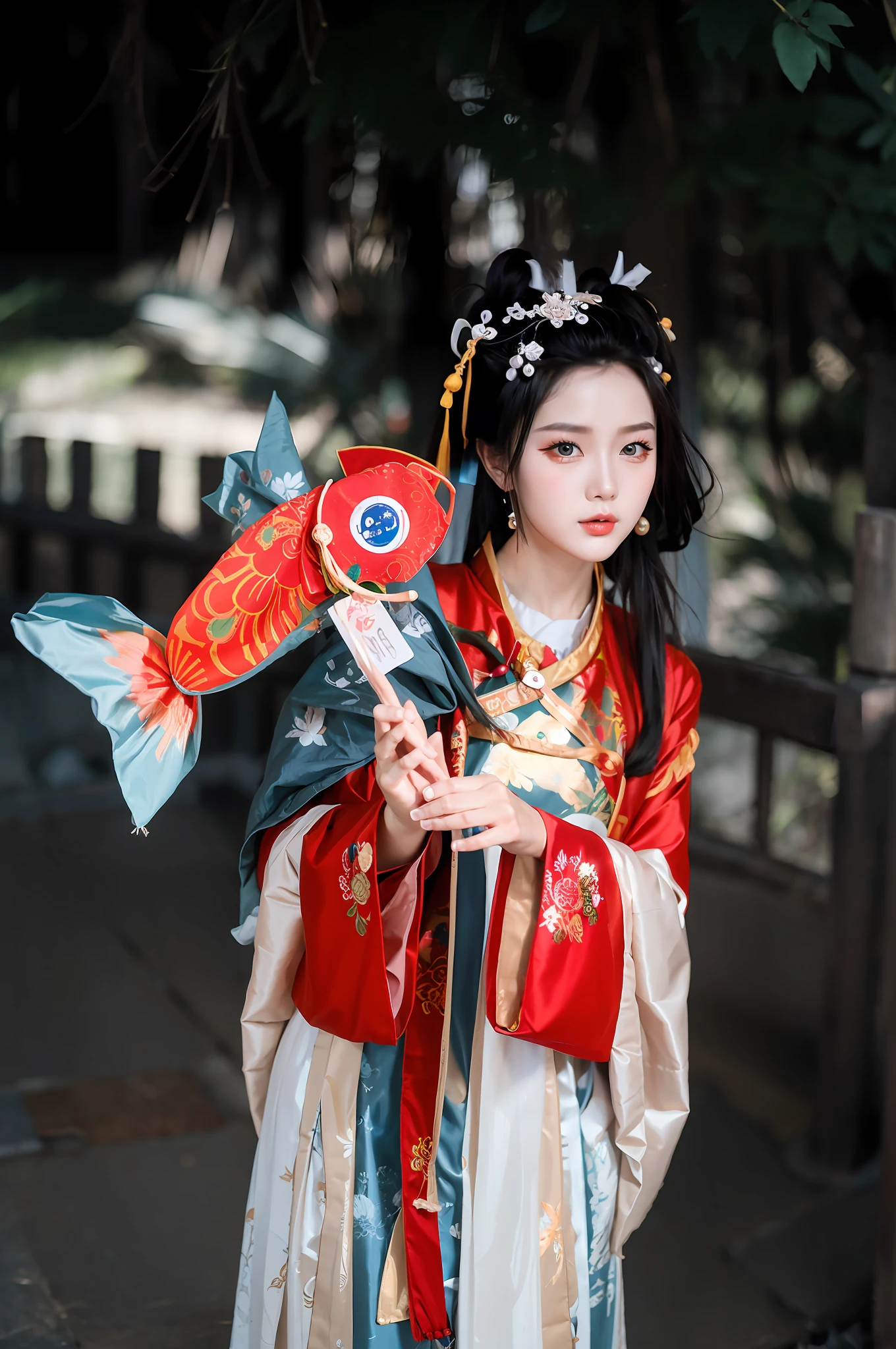 Alafi holding fish in traditional Chinese costume, Hanfu, Palace ， A girl in Hanfu, Wearing ancient Chinese clothes, Traditional Chinese clothing, Chinese costume, with acient chinese clothes, Chinese traditional, Chinese style, ancient china art style, Chinese girl, traditional tai costume, Chinese dress, Chinese woman, Princesa chinesa antiga, China Princess