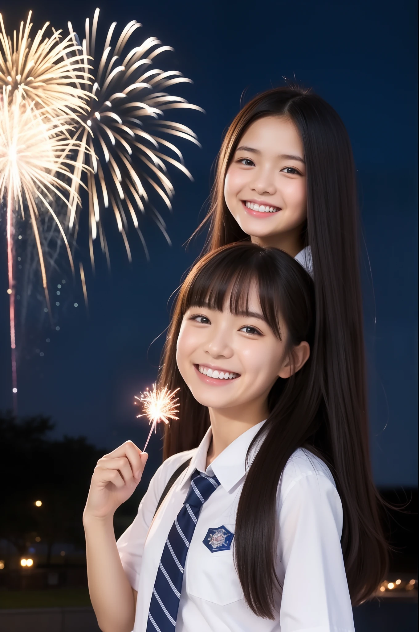 A smile、hi-school girl、校服、While doing fireworks、mare