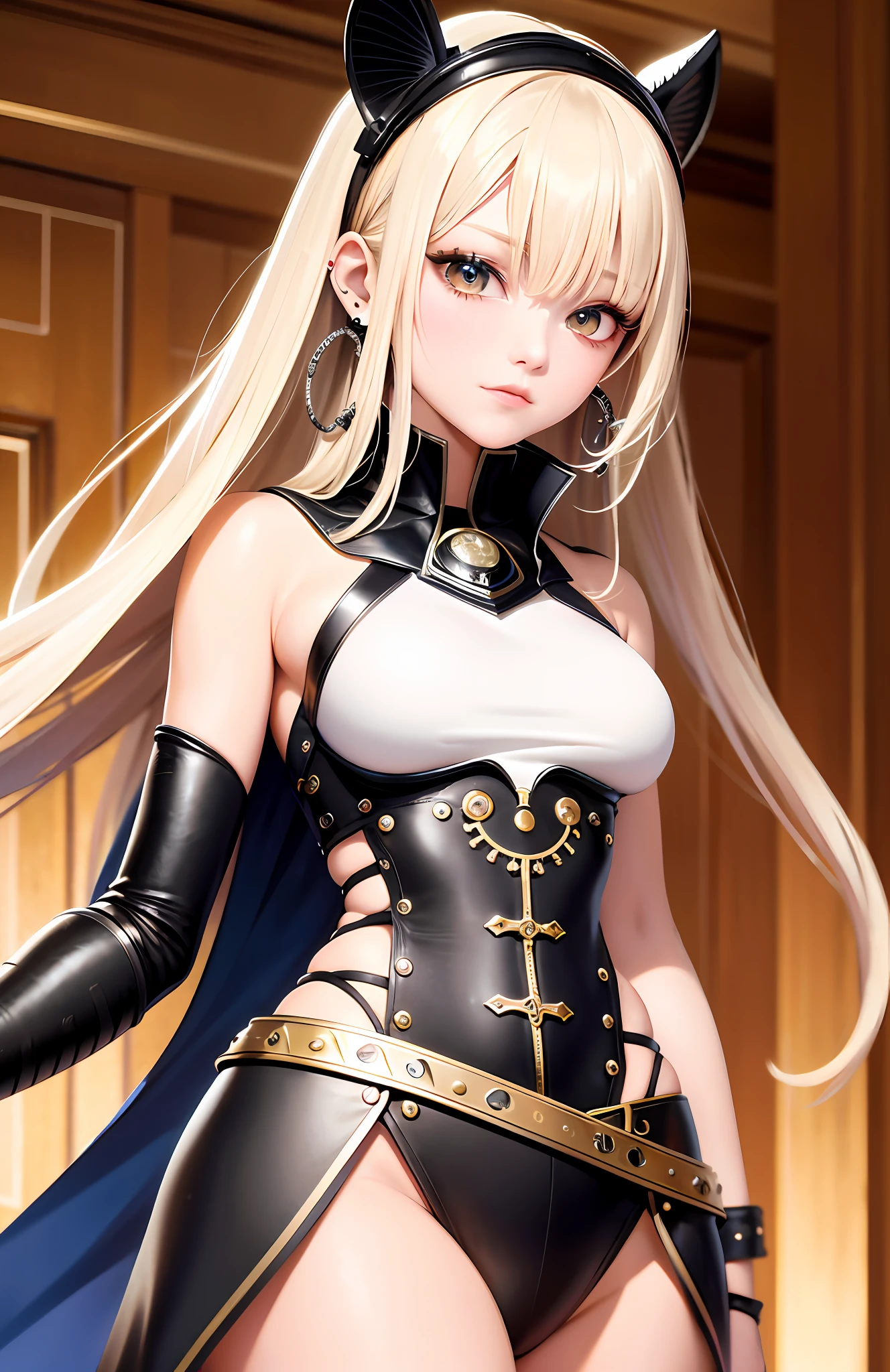 princess peach, blue eyes, black clothing, Garter, black silken miniskirt, black silken blouse, black background, slender, crown, laced bra, blonde, alluring, seductive, (2d cute anime:1.3), Vixip, pastel background, design by Yusuke Kozaki, oil by Gregory Manchess; stunningly alluring, teasing, beautiful, Hand drawing illustration. highly detailed. Cinematic lighting. By sumic.mic