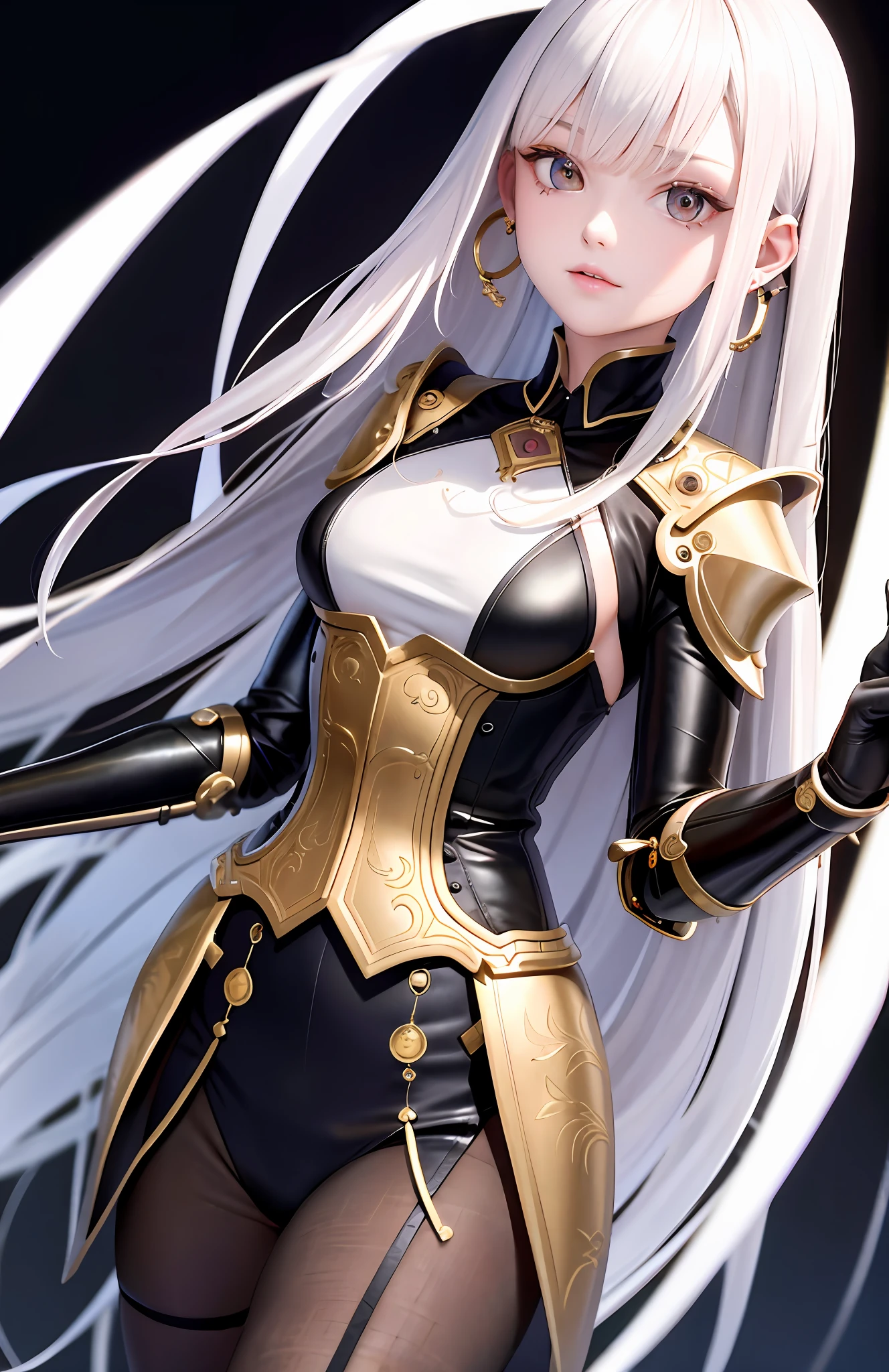 optimum,tmasterpiece,A high resolution,best qualtiy,hyper HD,super detailing,Award-Awarded,16k,独奏,(The upper part of the body),anatomy correct,Beautiful cyberpunk girl,Ex Machina,cute face,high light,Gradient Beige Hair,Hairline,((Scarlet eyes)),long eyelasher,Hanging eye corners,White skin of the,(small boobs),(Slim body),((tailcoat)),((high-waist_Skirt)),(),ear studs,(neck rings),(Laser material clothing:1.2)