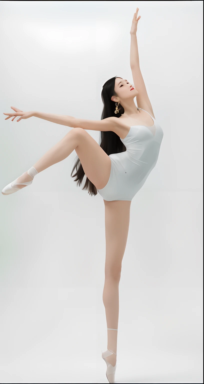 An Arad woman dressed in a white leper is doing a ballet pose, beautiful and graceful, elegant floating pose, full-body xianxia, wearing white straitjacket, girl graceful, playful pose of a dancer, Attractive pose, dramatic floating pose, Sexy pose, inspired by Fei Danxu, tranquil and graceful, ballet style pose, wenfei ye, dancing gracefully
