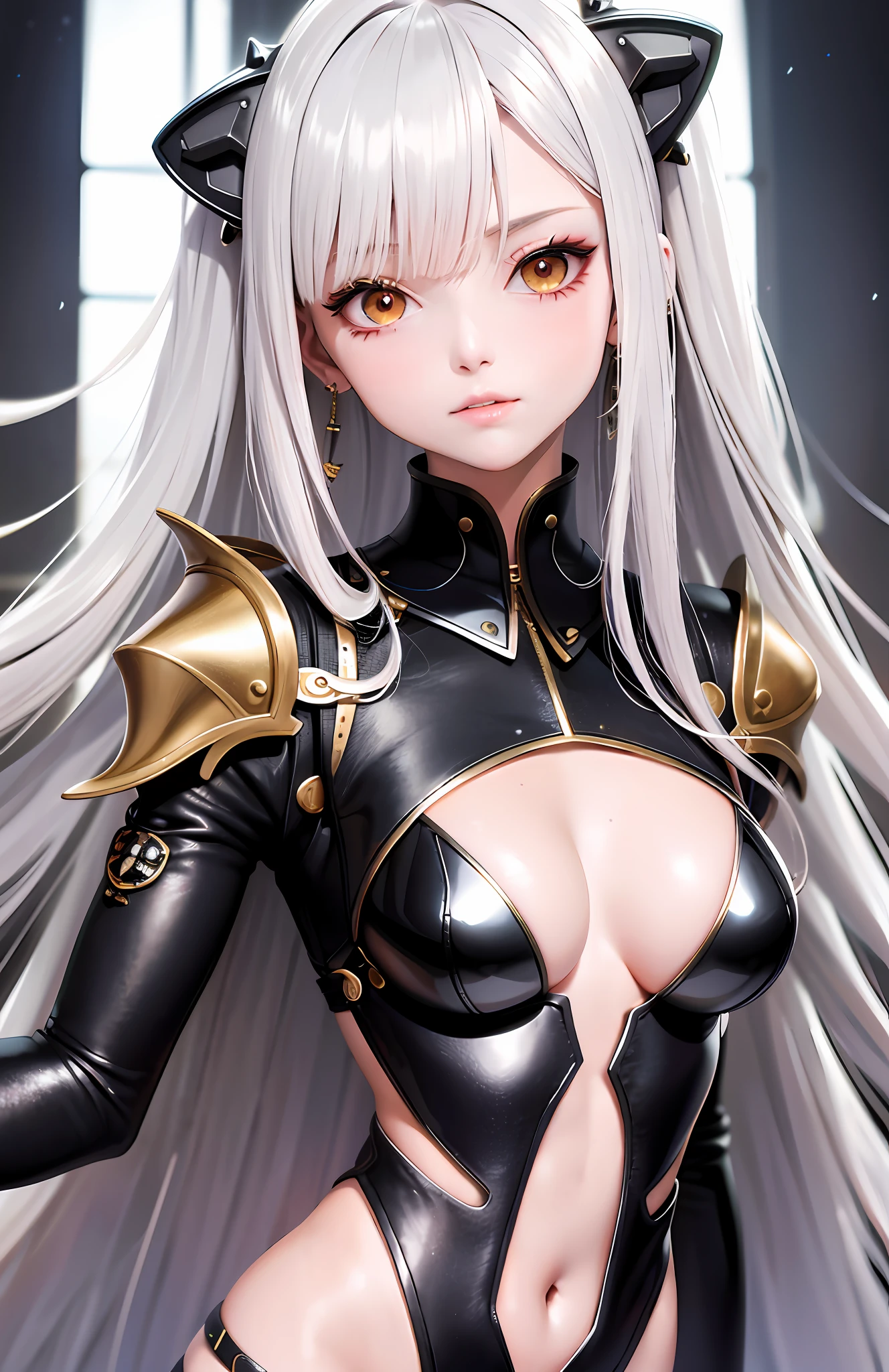 optimum，tmasterpiece，A high resolution，best qualtiy，hyper HD，super detailing，Award-Awarded，16k，独奏，（The upper part of the body），anatomy correct，Beautiful steampunk girl，Lady Knight，cute  face，high light，Gradient Beige Hair，Hairline，（（Scarlet eyes）），Close one eye，long eyelasher，Hanging eye corners，White skin of the，（small boobs），（Slim body），（（Metal cuirass uniform）），（（Metal arm armor）），（），ear studs，（neck rings），（Metal Material Apparel：1.2）