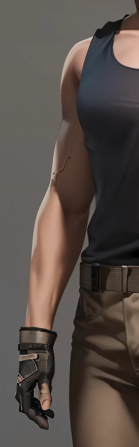 There was a man with gloves on his arm，There are pronounced muscle lines，wearing a blacked shirt, detailed arms, extreme detail skin, highly detailed upper body, detailed upper body, closeup of arms, Skin texture details, scaled arm, Realistic skin, extra realistic details, realistic textured skin, perfectly shaded body, Realistic skin texture, upperbody closeup, extreme realistic detail