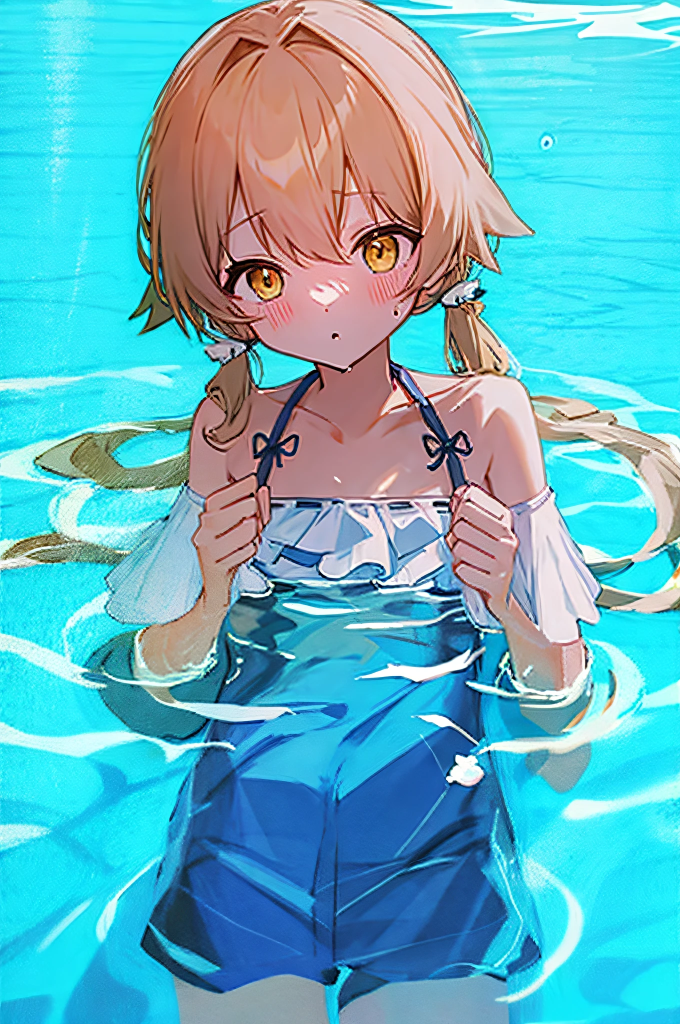 1girl, blonde hair, transparent strapless leotard, loli, small breasts, sharp detail