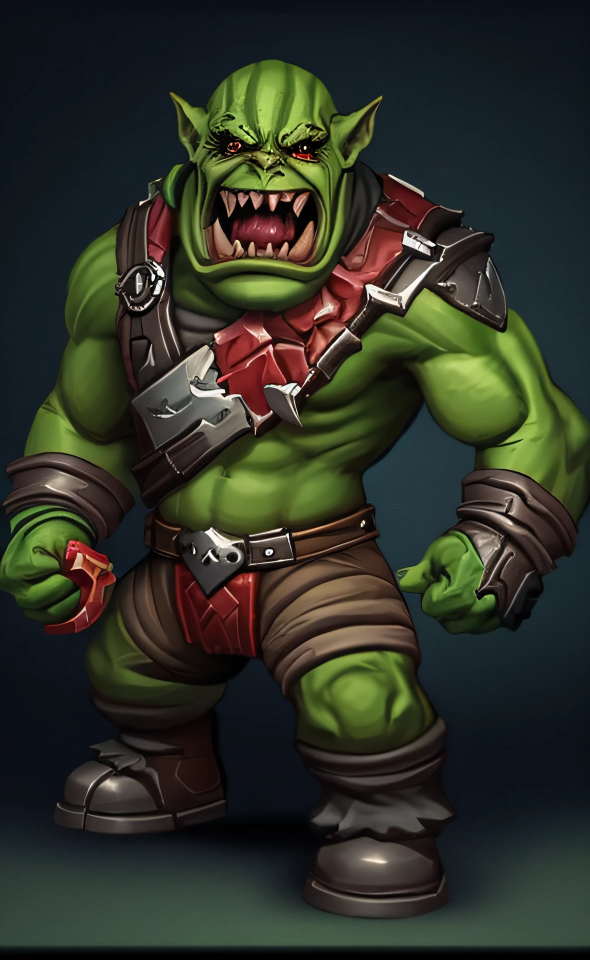 $character =  ( orc , male focus , mischievous creature  , green skinned : 1)
[red  : custom_mayhem : 0.3]
[ custom_quality  :  $character ,  explosions  : 0.01 , 0.999  ]